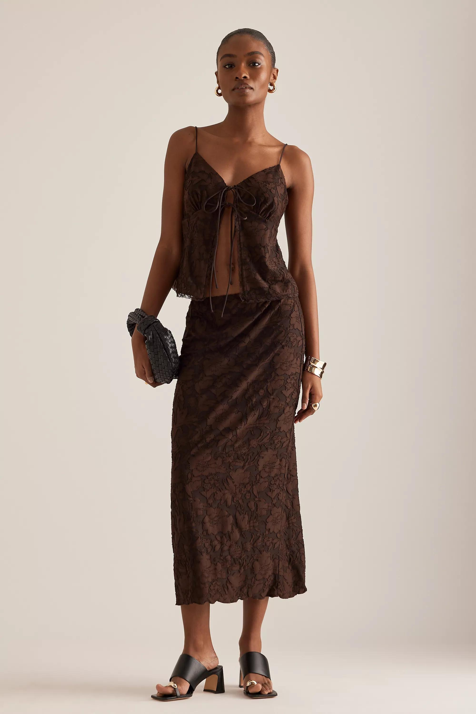 Uk Tie Front Burnout Top, Brown, , large image number 0