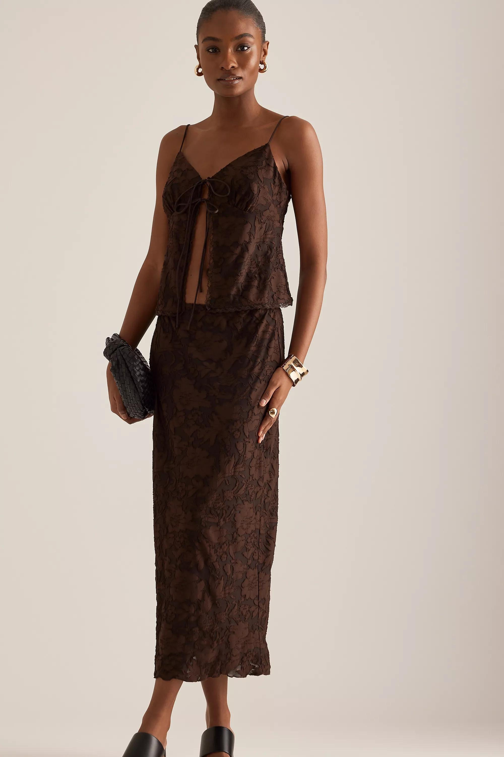 Uk Tie Front Burnout Top, Brown, , large image number 2