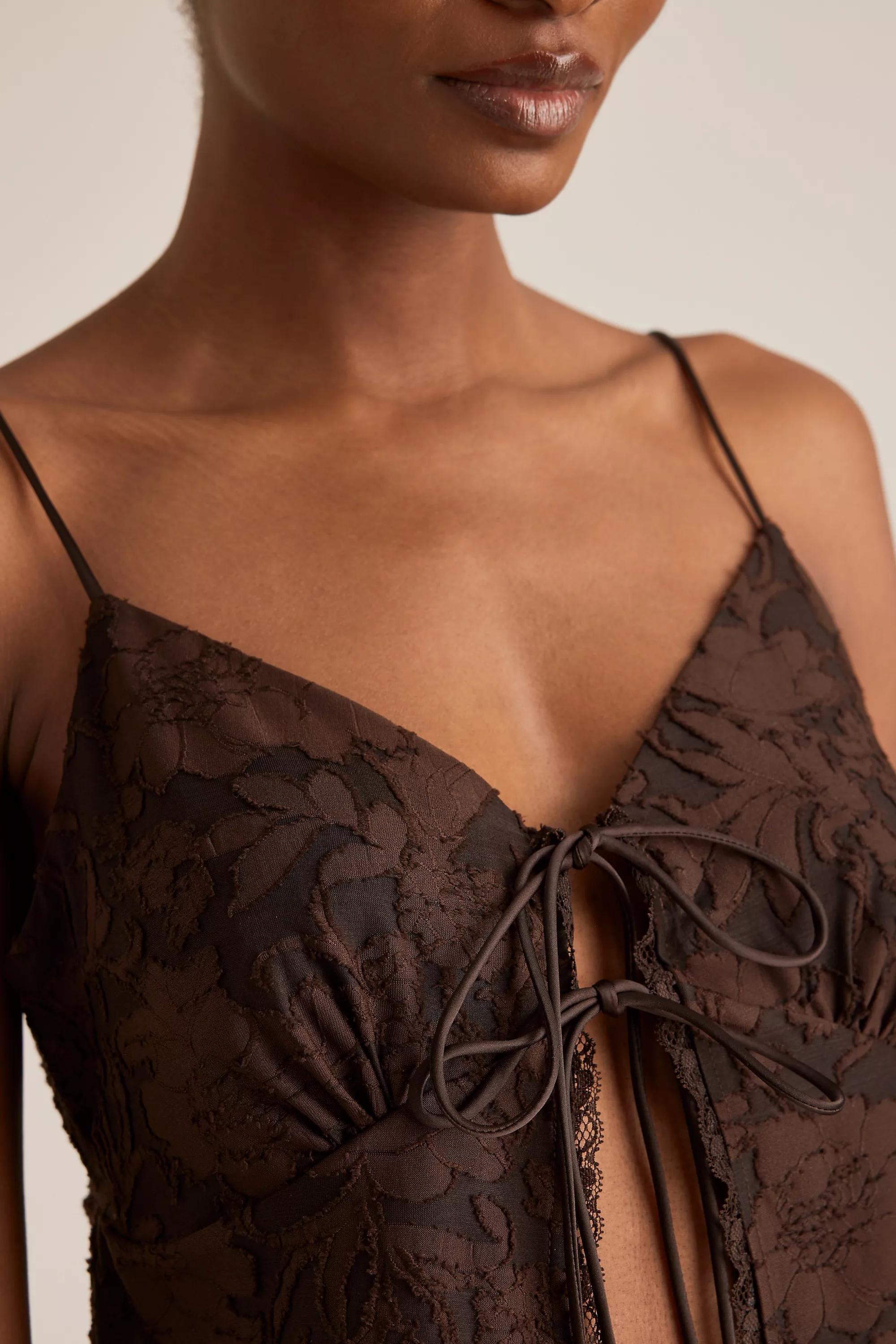 Uk Tie Front Burnout Top, Brown, , large image number 3