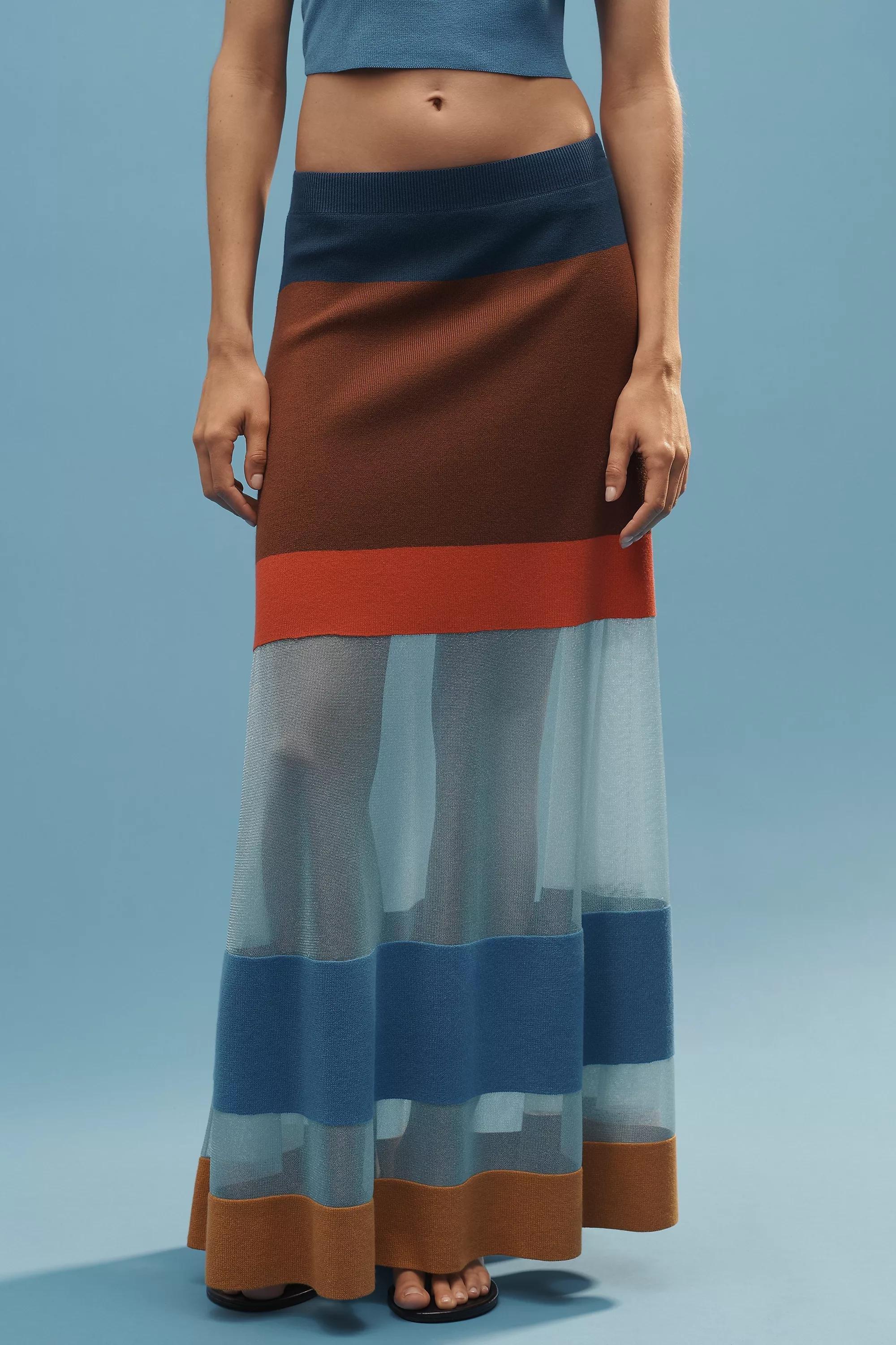 BLUE PATTERN Maeve Striped Sheer Maxi Skirt, , large image number 2