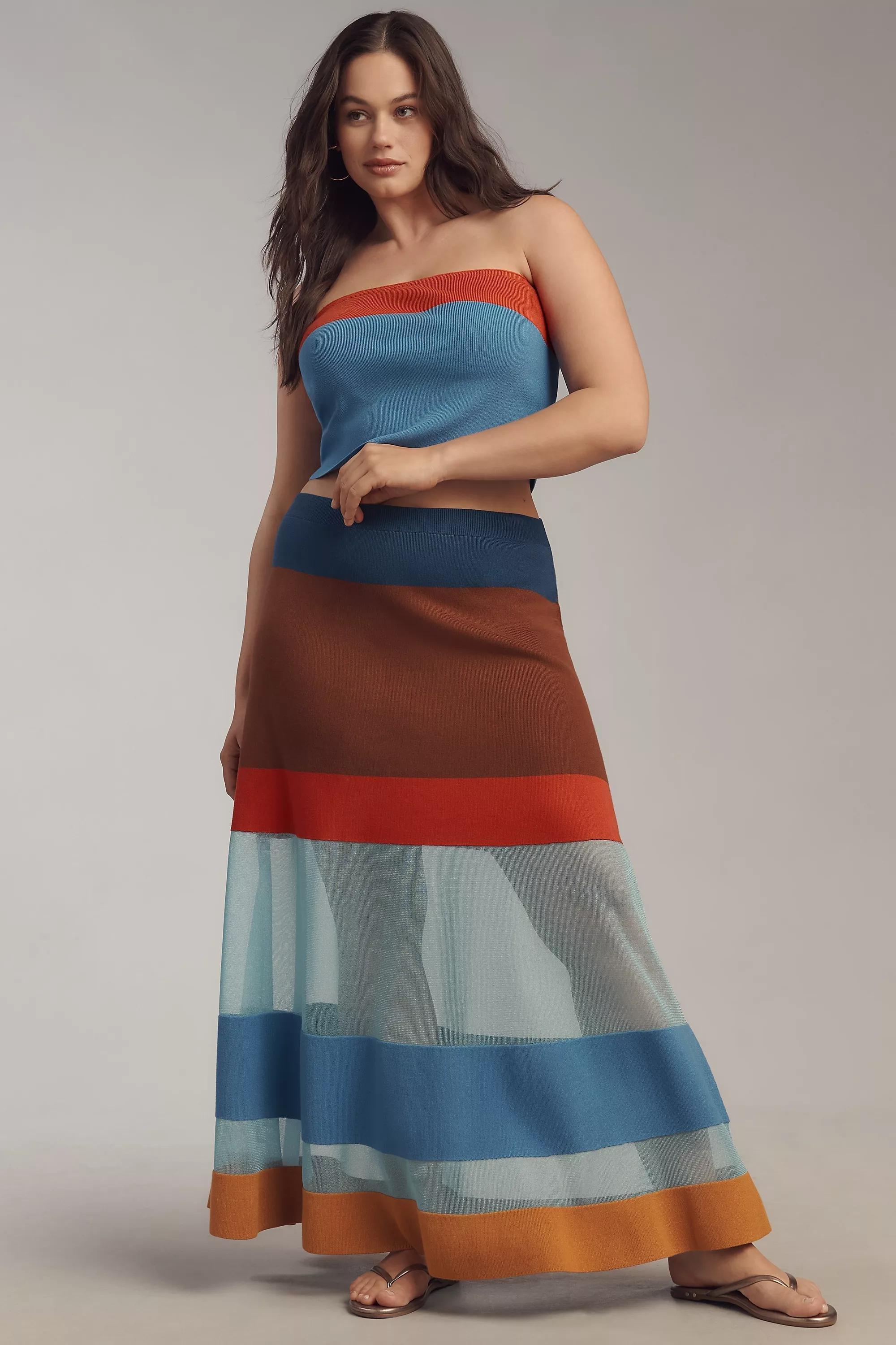 BLUE PATTERN Maeve Striped Sheer Maxi Skirt, , large image number 4