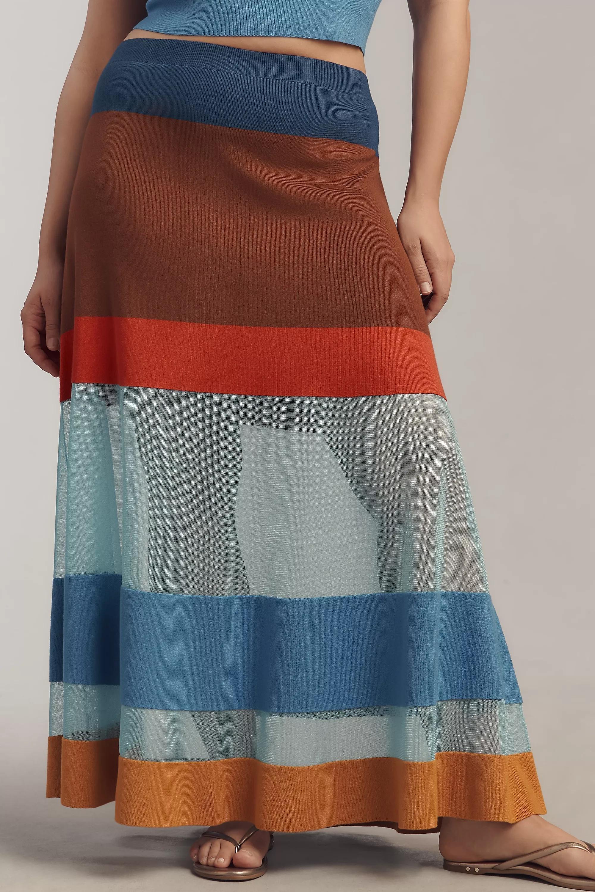BLUE PATTERN Maeve Striped Sheer Maxi Skirt, , large image number 5