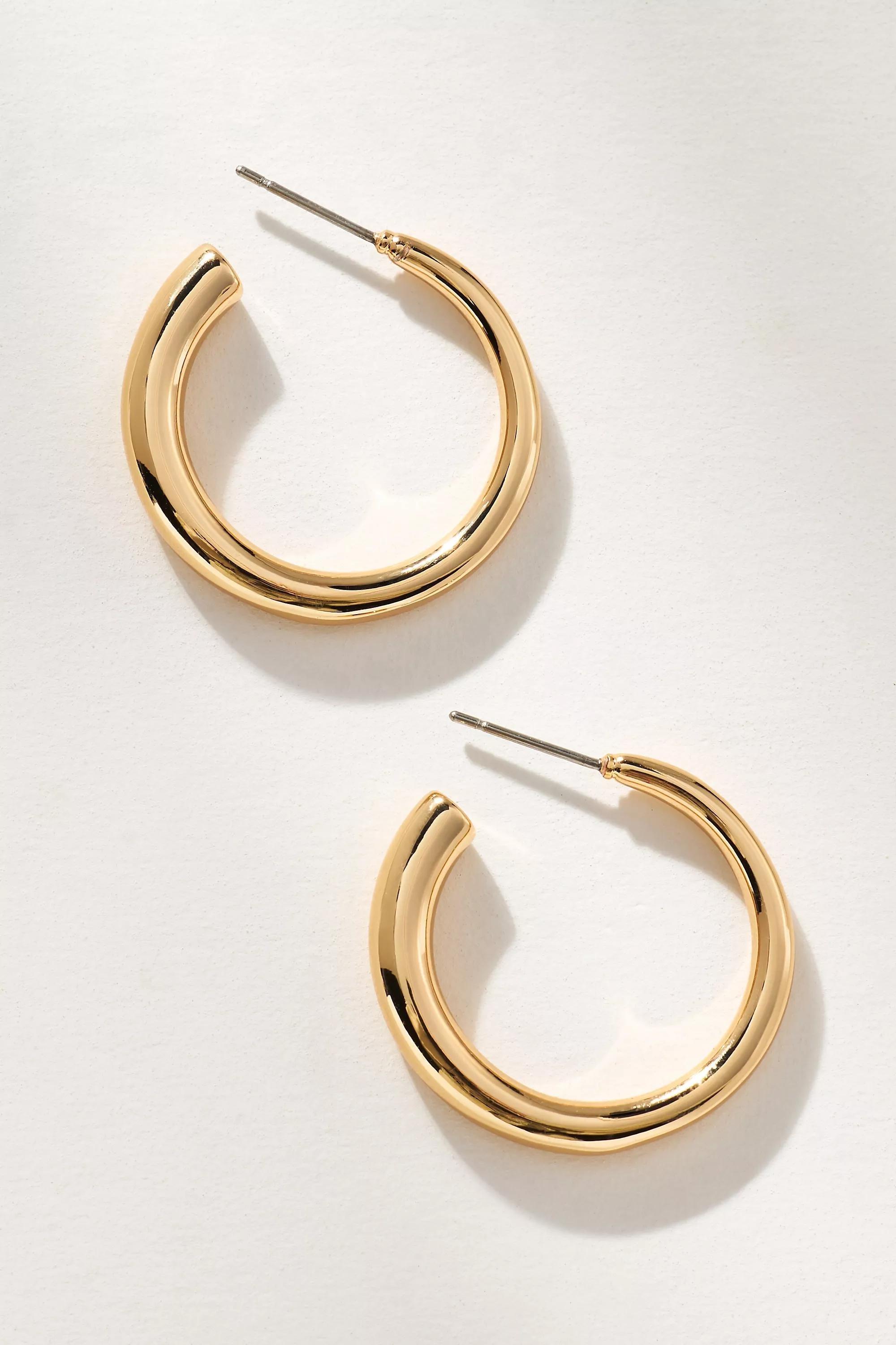 Sterling Thick Open Hoop Earrings, Gold, A501_0070, large image number 0