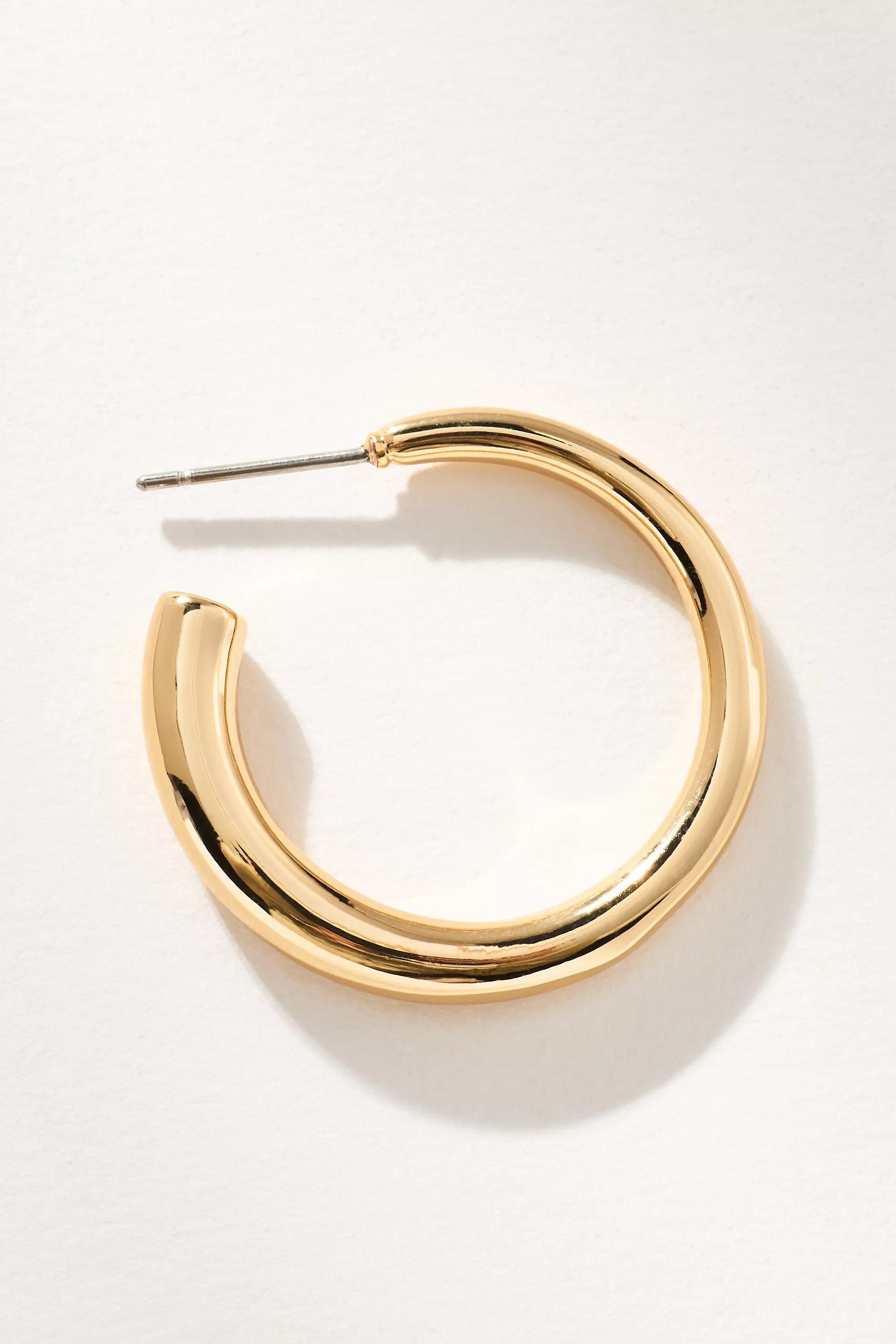 Sterling Thick Open Hoop Earrings, Gold, A501_0070, large image number 1