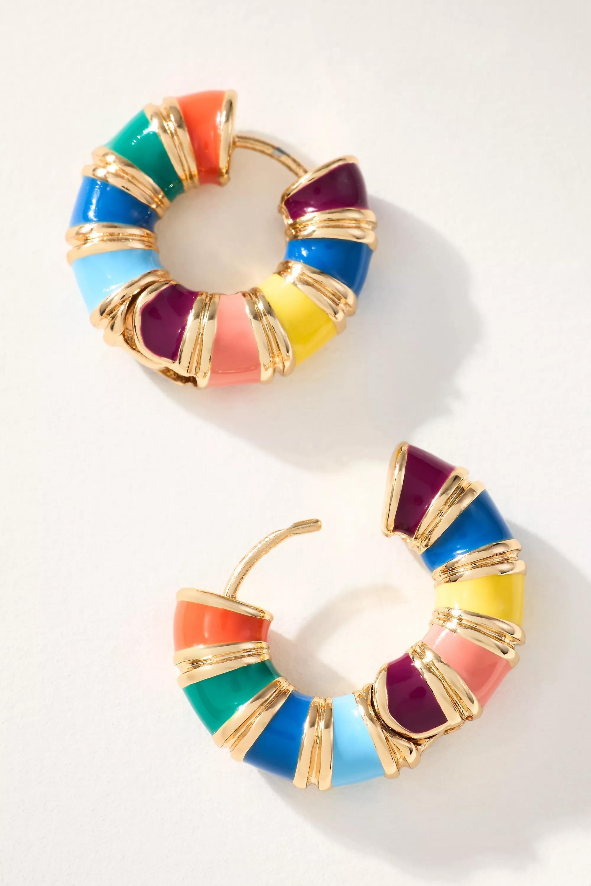 Colourful Huggie Hoop Earrings, Multicolour, A501_0000, large image number 0