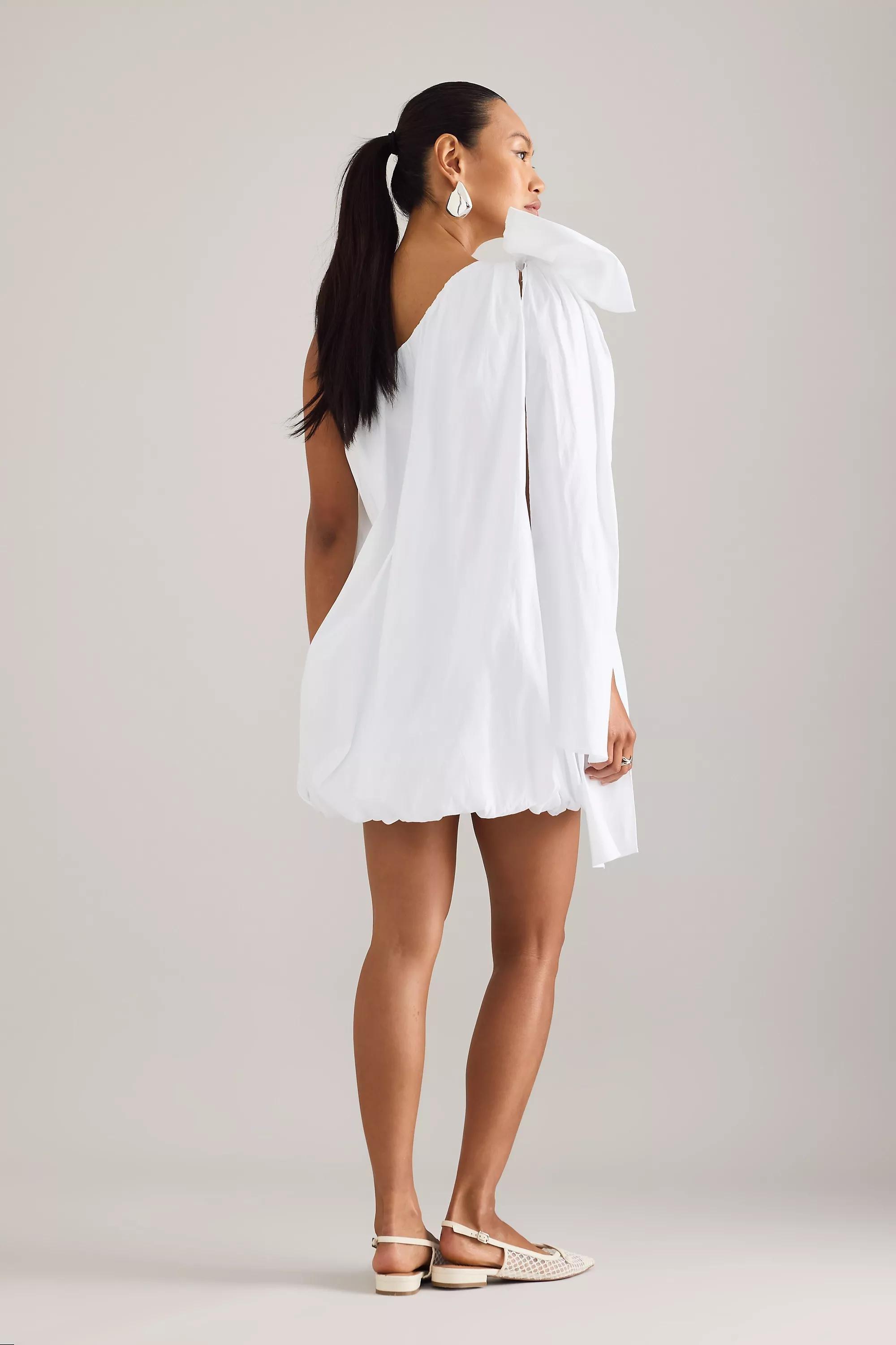 One-Shoulder Bubble-Hem Mini Dress, White, , large image number 1