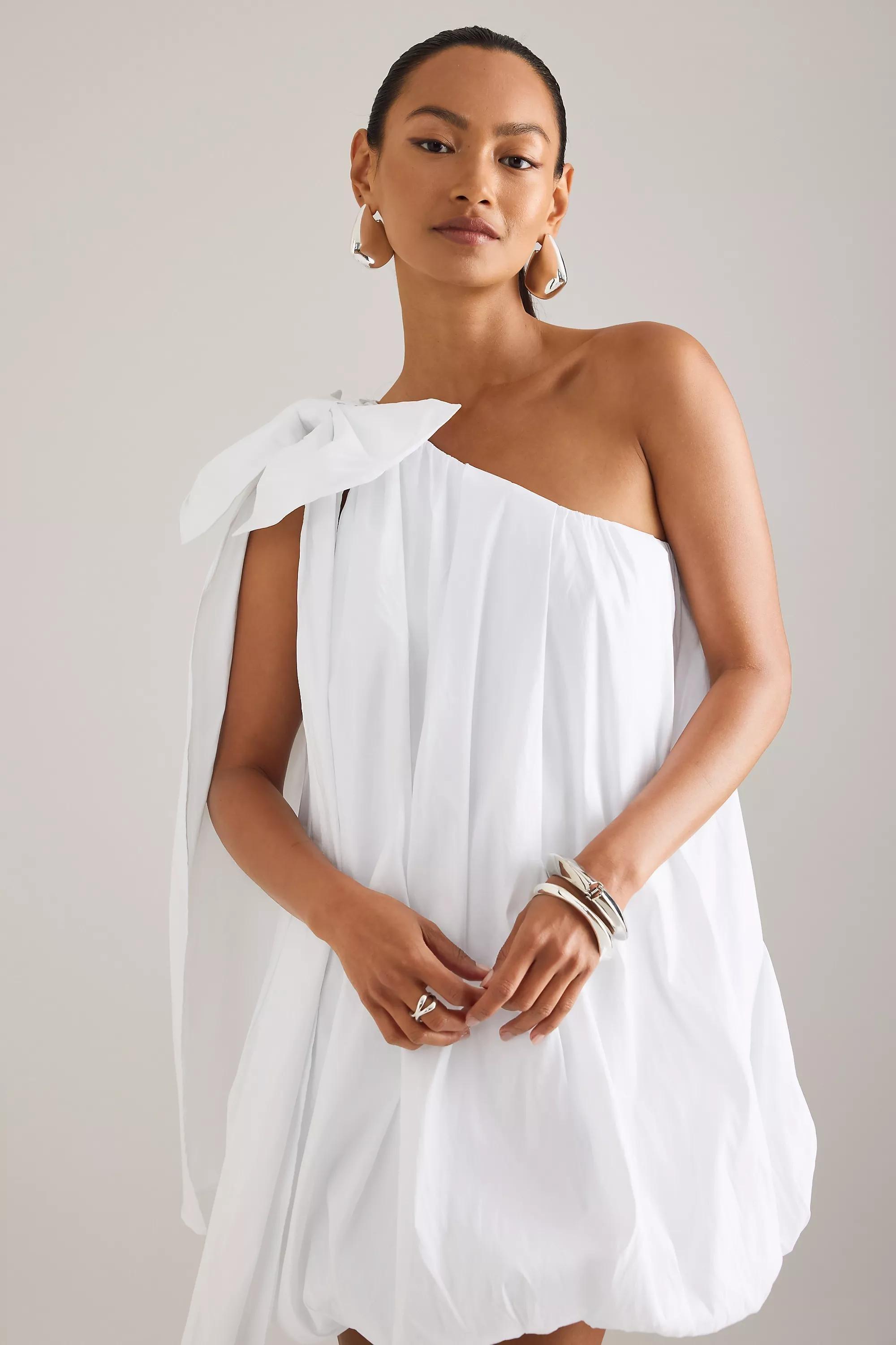 One-Shoulder Bubble-Hem Mini Dress, White, , large image number 2