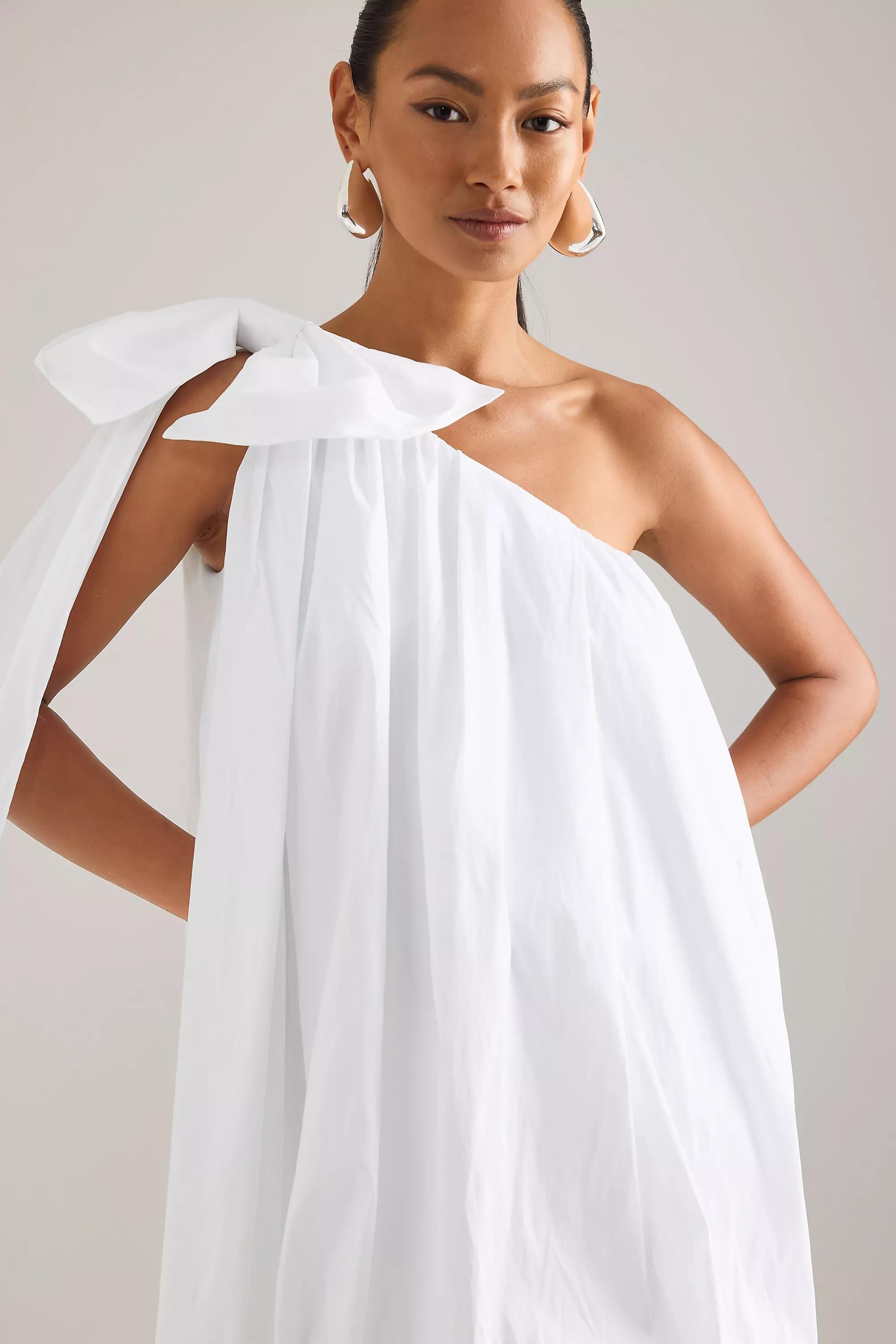 One-Shoulder Bubble-Hem Mini Dress, White, , large image number 4
