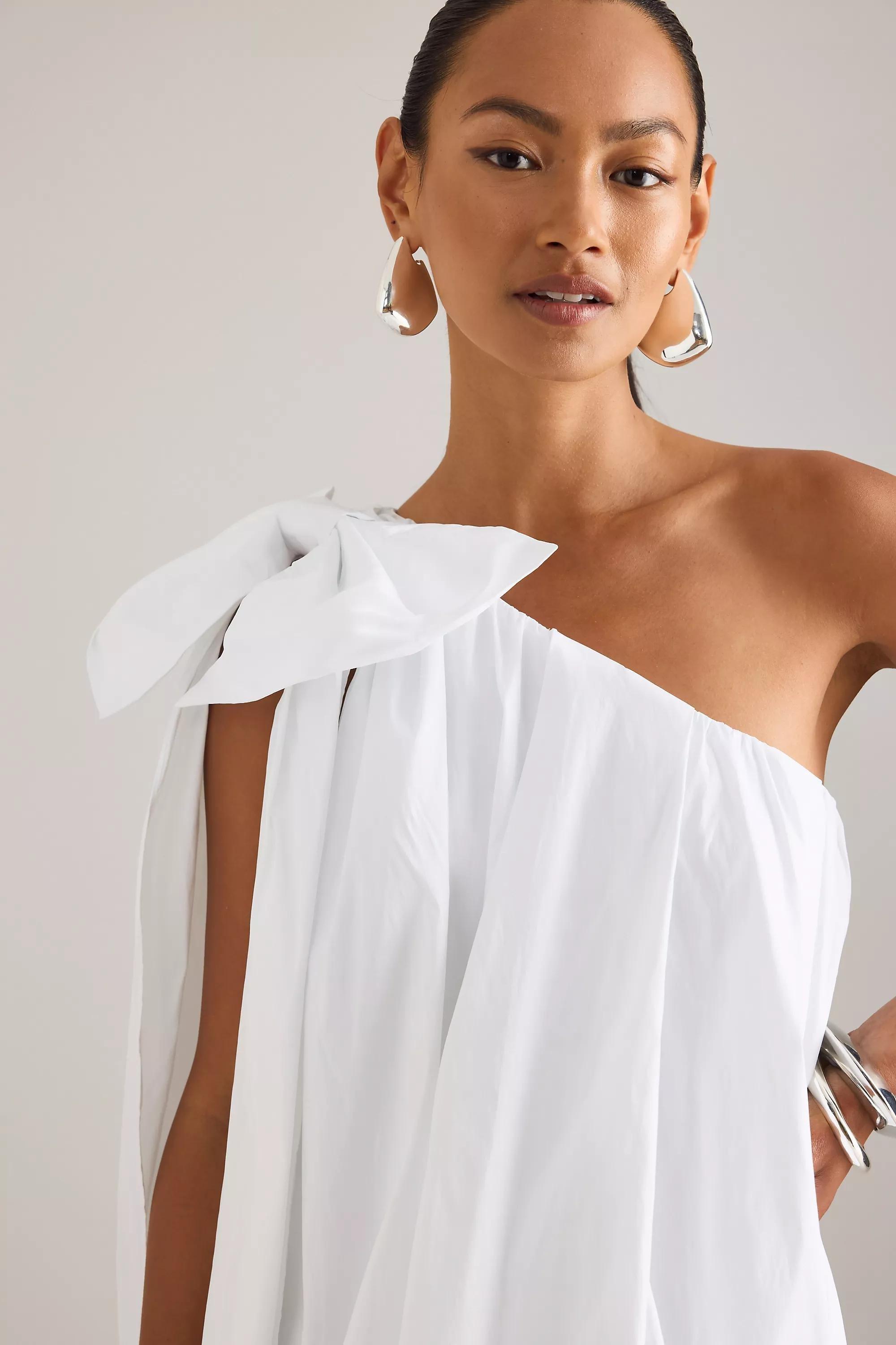 One-Shoulder Bubble-Hem Mini Dress, White, , large image number 5