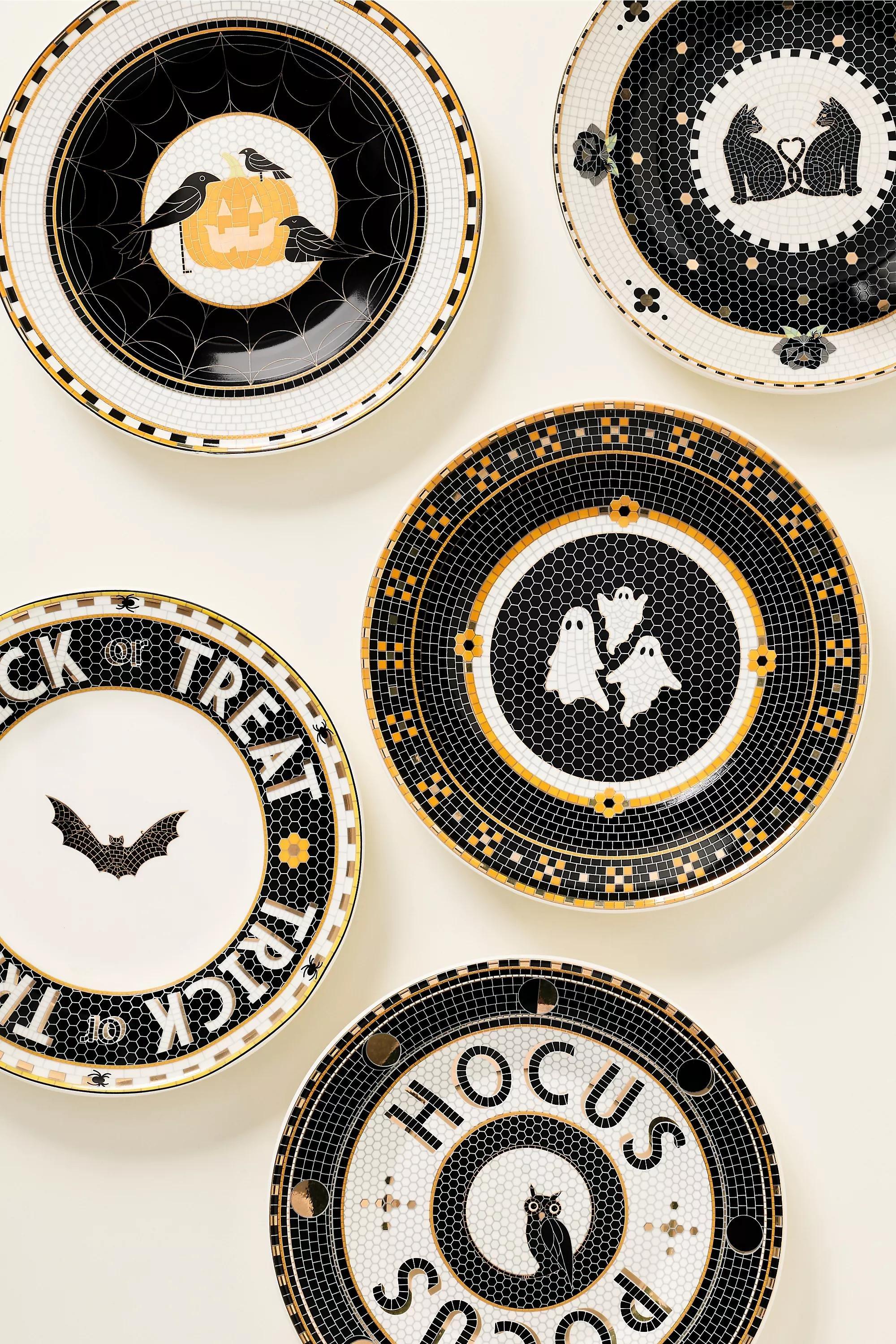 WHITE The Bistro Tile Stoneware Dessert Plate: Halloween Edition, White, large image number 4