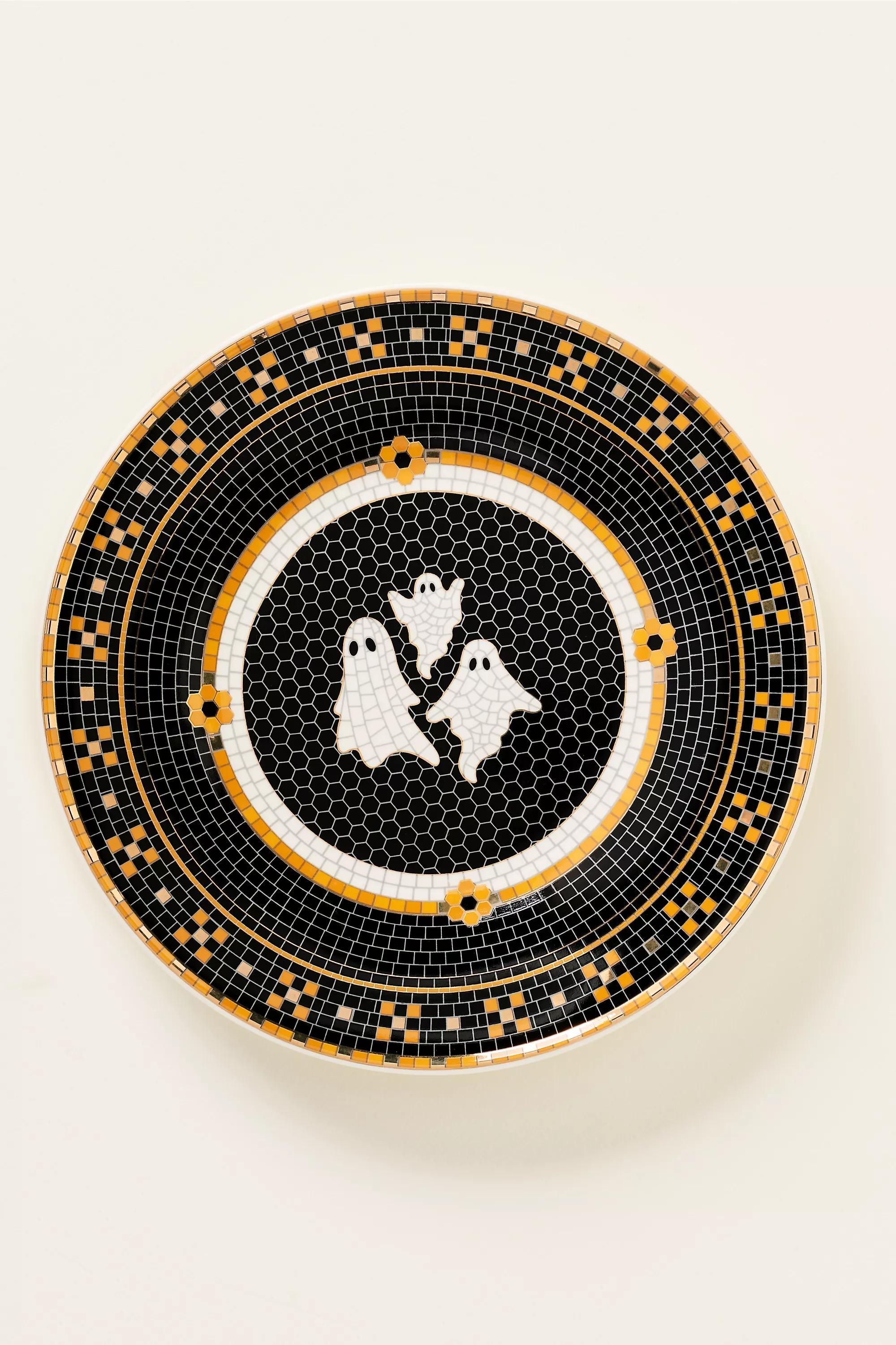 The Bistro Tile Stoneware Dessert Plate: Halloween Edition, White, medium