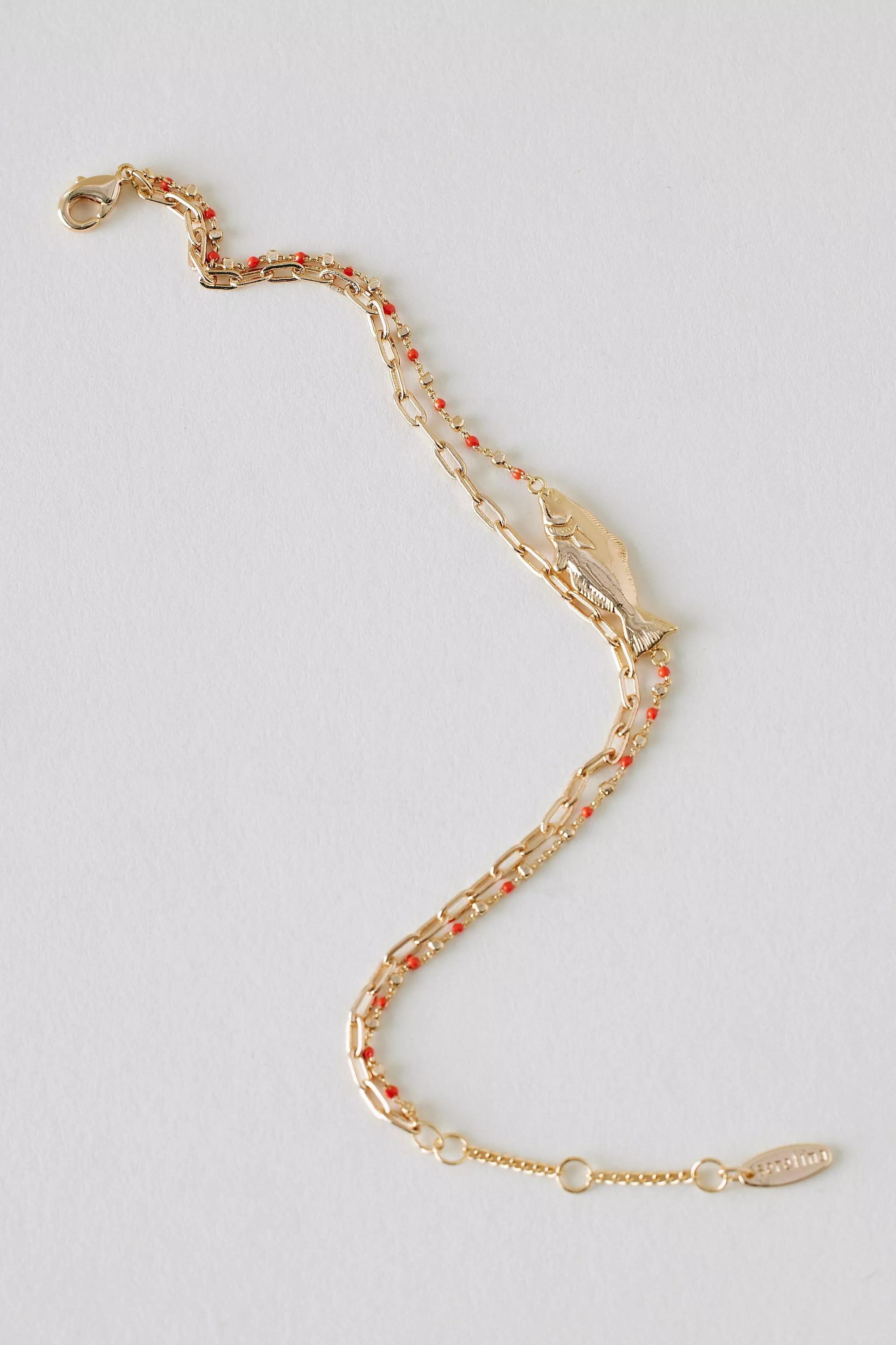 Gold-Plated Fish Charm Bracelet, Orange, A501_0085, large image number 1