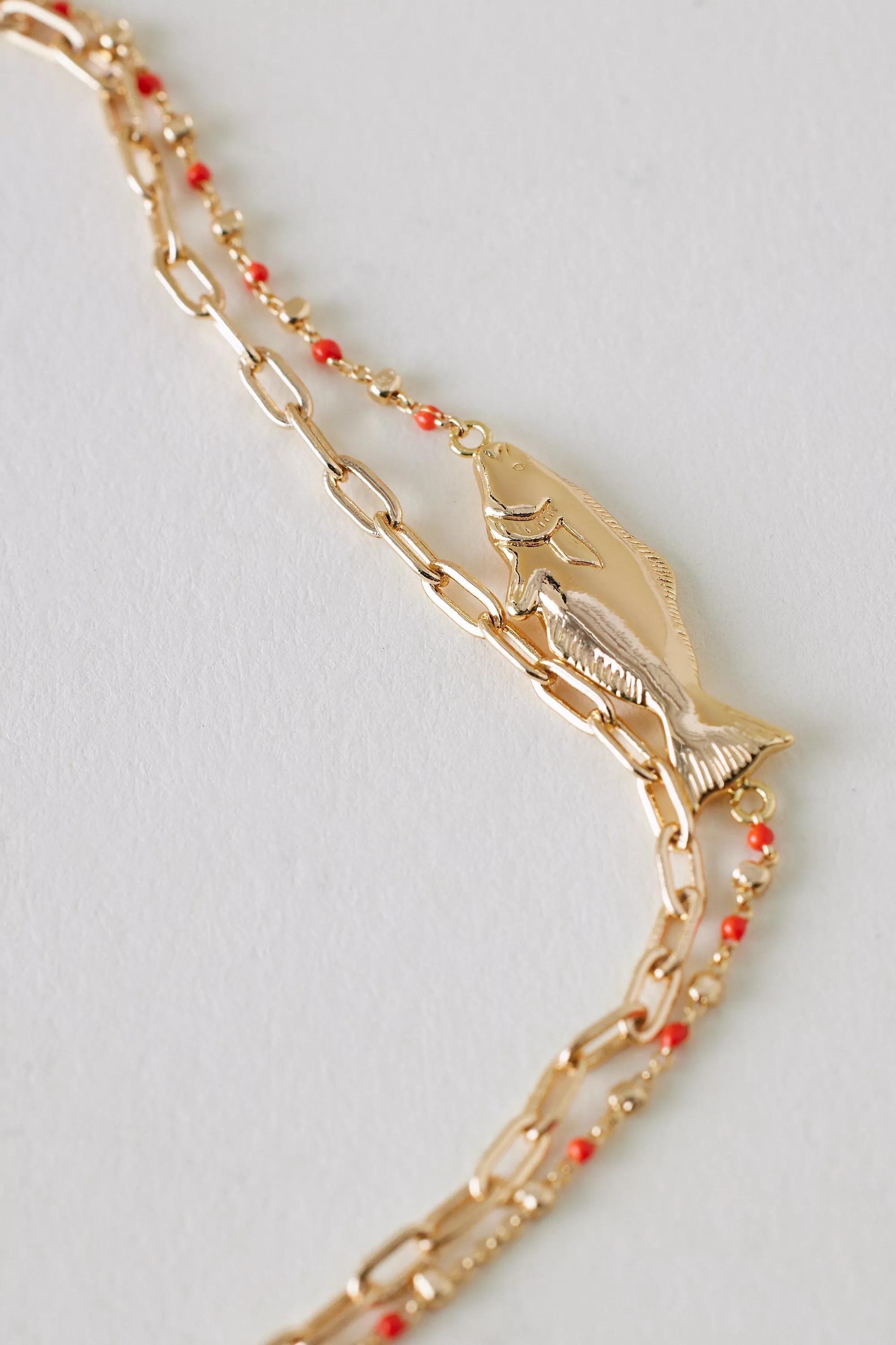 Gold-Plated Fish Charm Bracelet, Orange, A501_0085, large image number 2