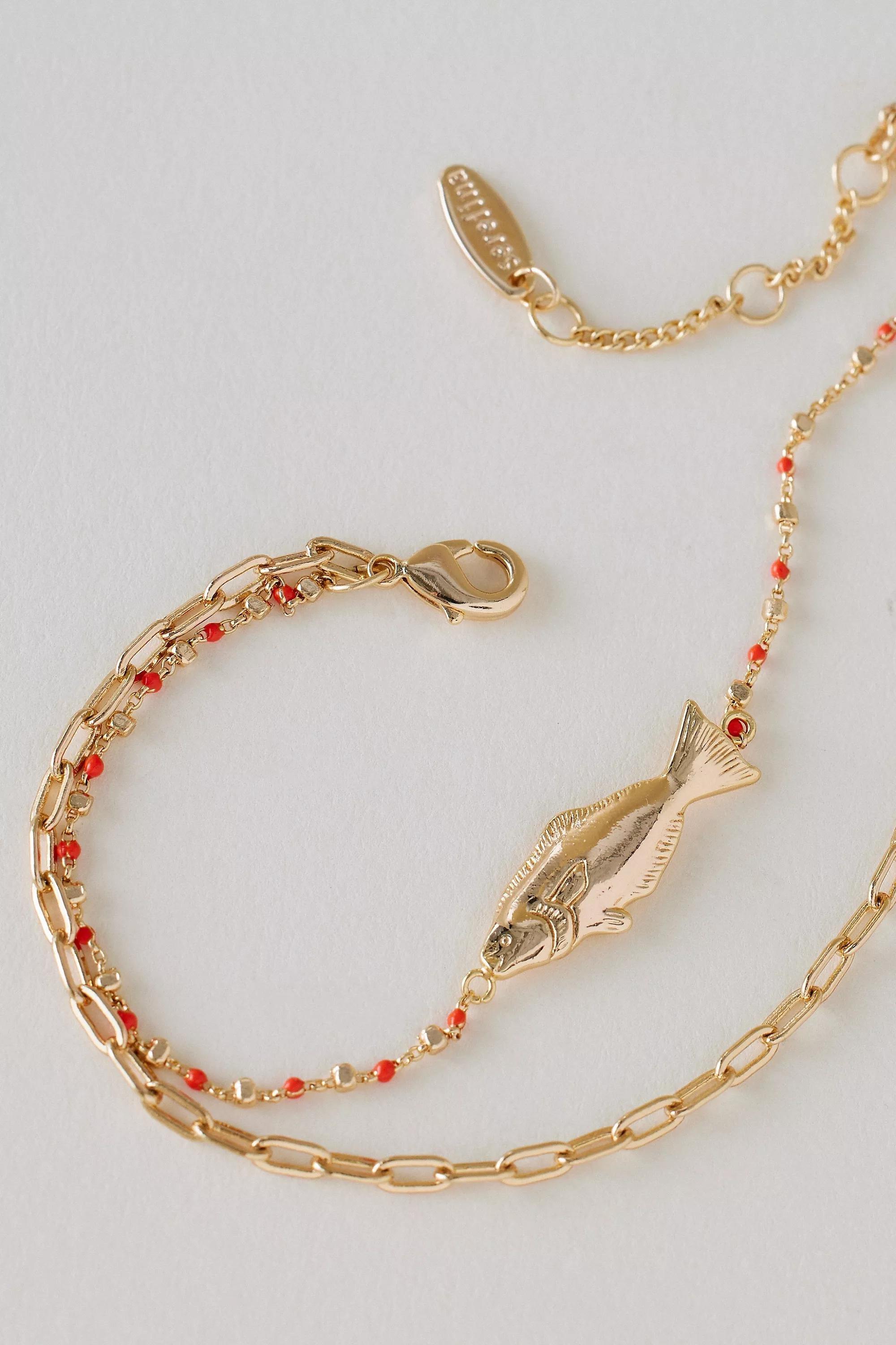 Gold-Plated Fish Charm Bracelet, Orange, A501_0085, large image number 4