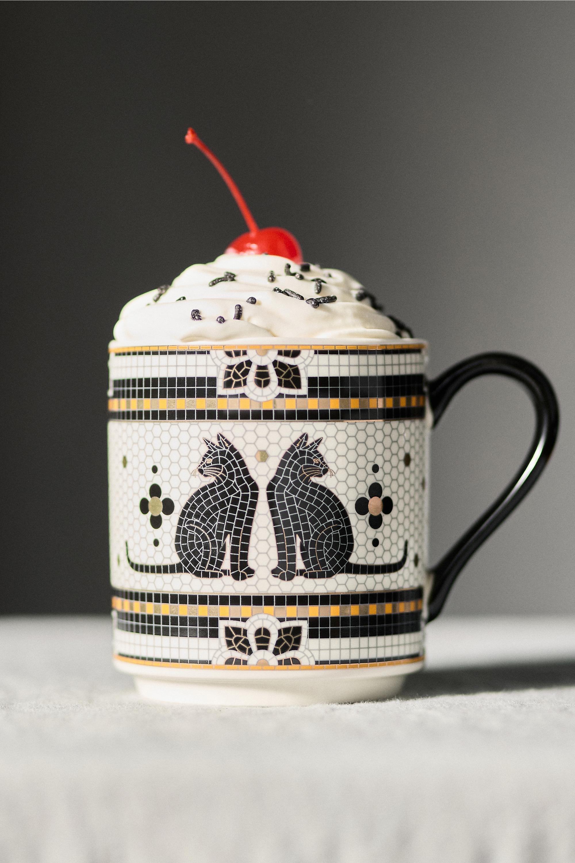 WHITE The Bistro Tile Stoneware Mug: Halloween Edition, White, medium