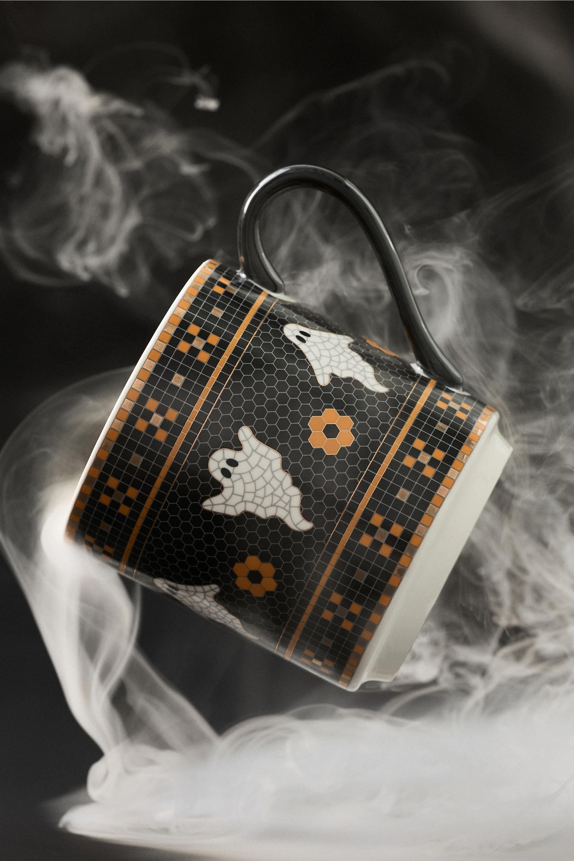 The Bistro Tile Stoneware Mug: Halloween Edition, White, medium