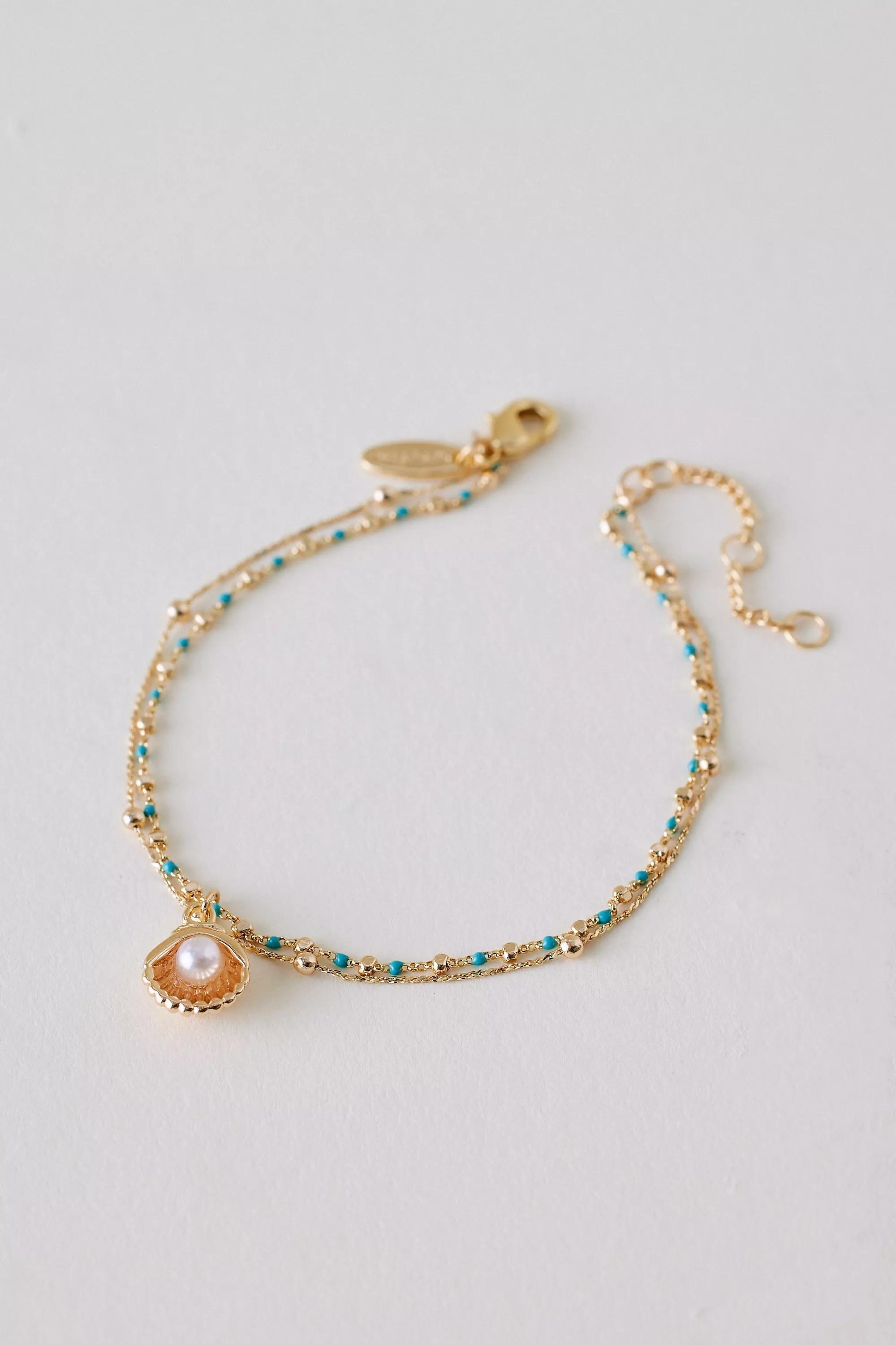 14K Gold-Plated Shell Charm Bracelet, Blue, A501_0040, large image number 1