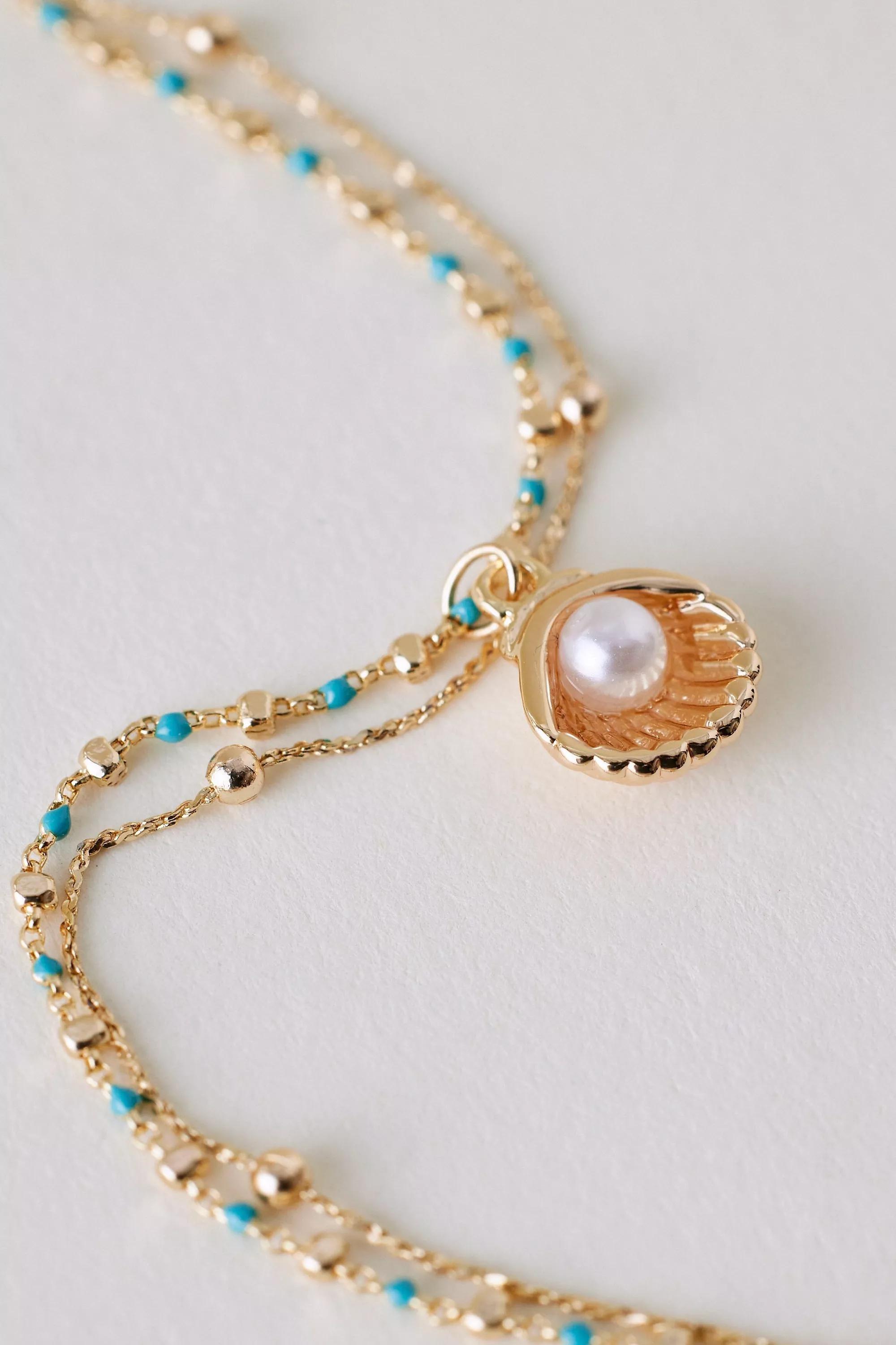14K Gold-Plated Shell Charm Bracelet, Blue, A501_0040, large image number 3