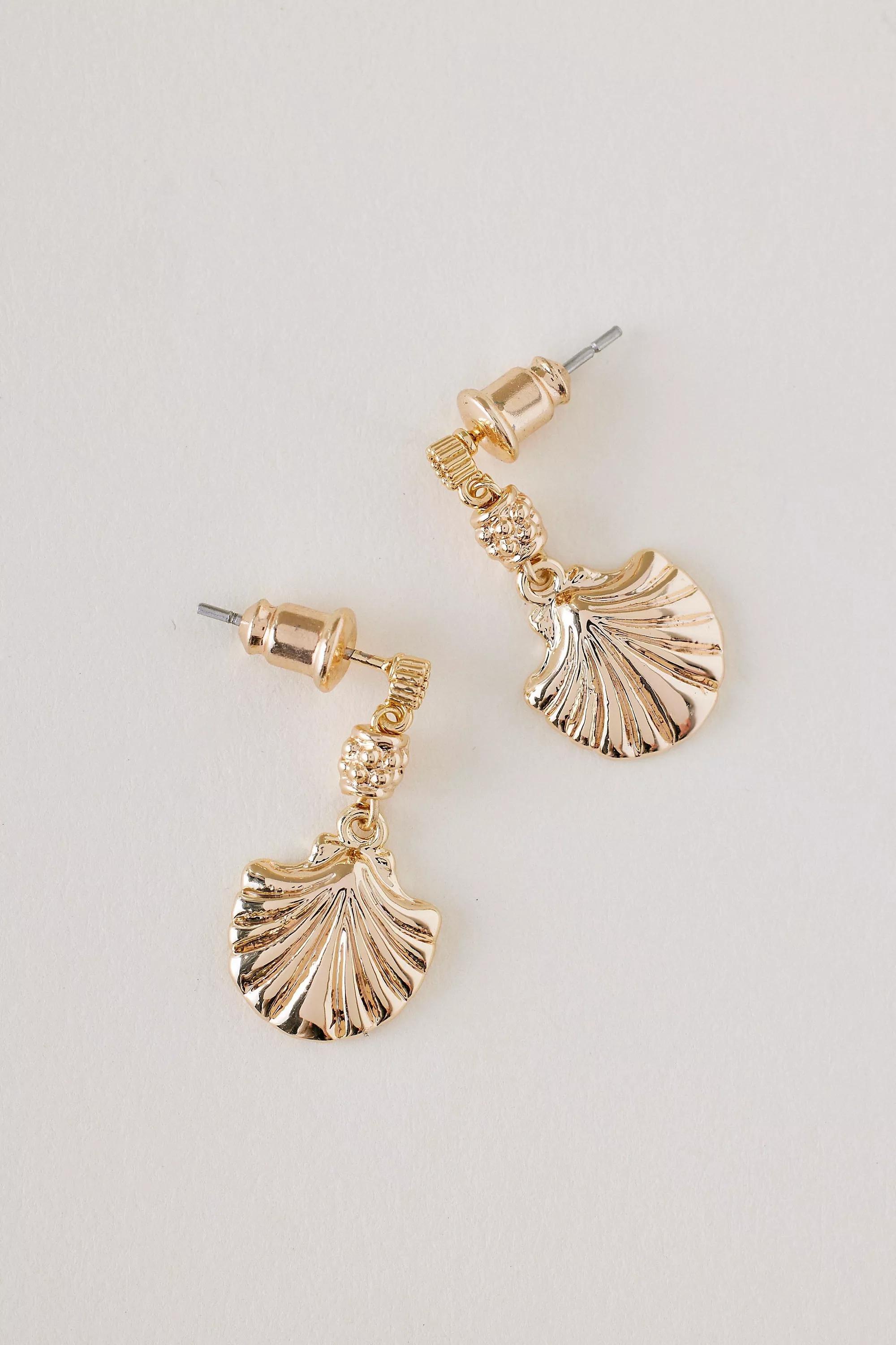 Gold-Plated Shell Drop Earrings, Gold, A501_0070, large image number 0