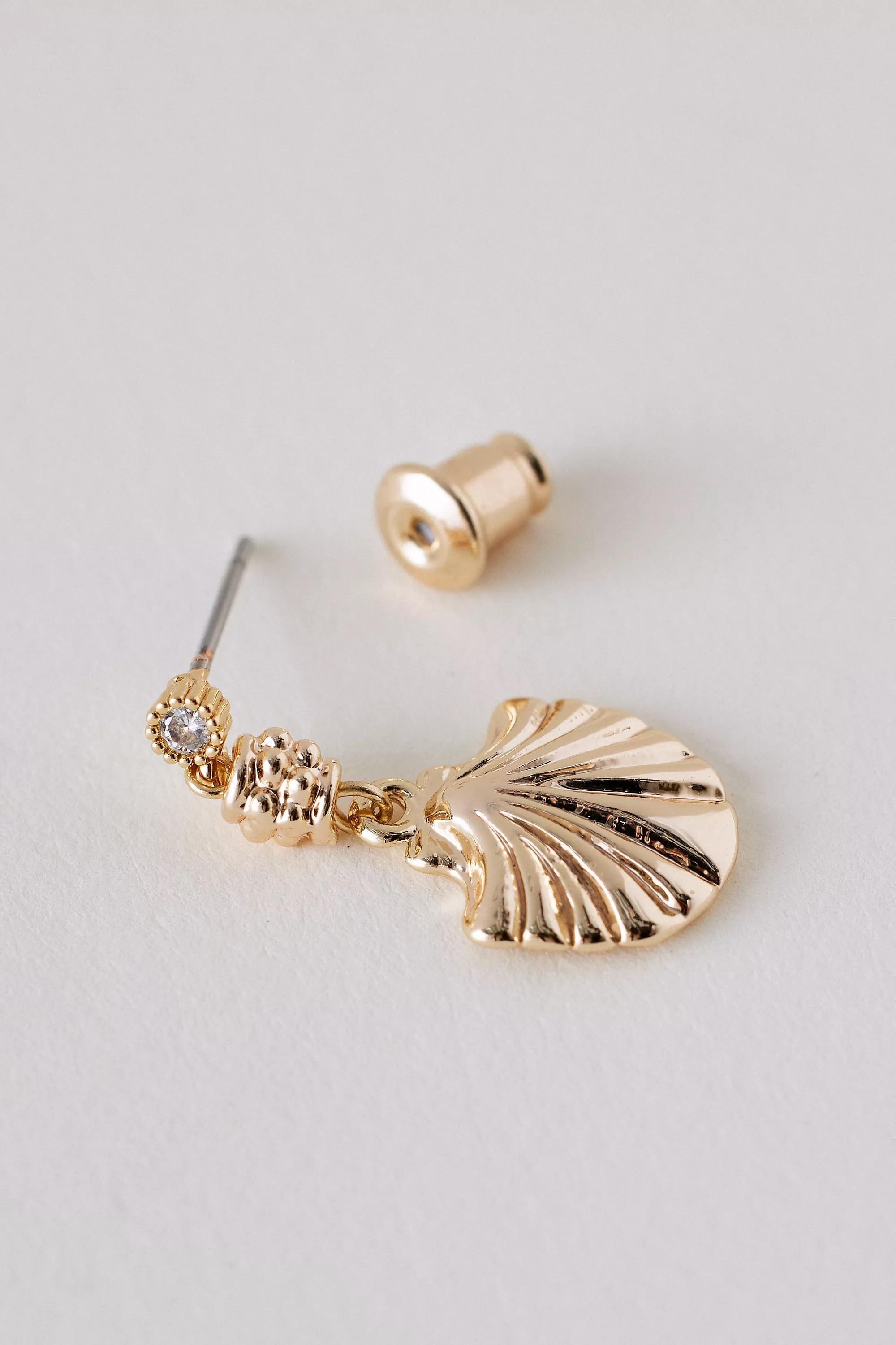 Gold-Plated Shell Drop Earrings, Gold, A501_0070, large image number 1
