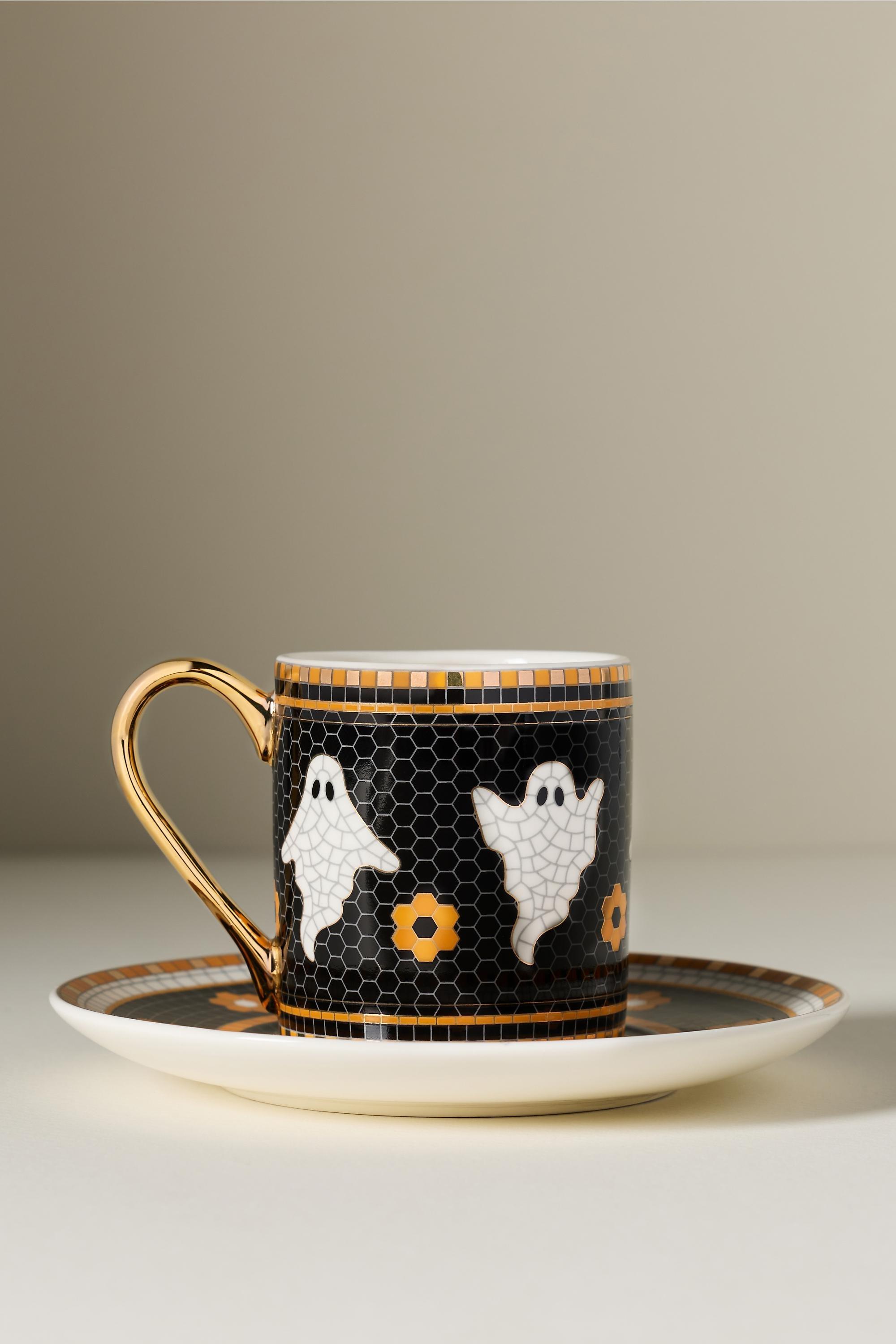 The Bistro Tile Stoneware Espresso Cup: Halloween Edition, White, medium