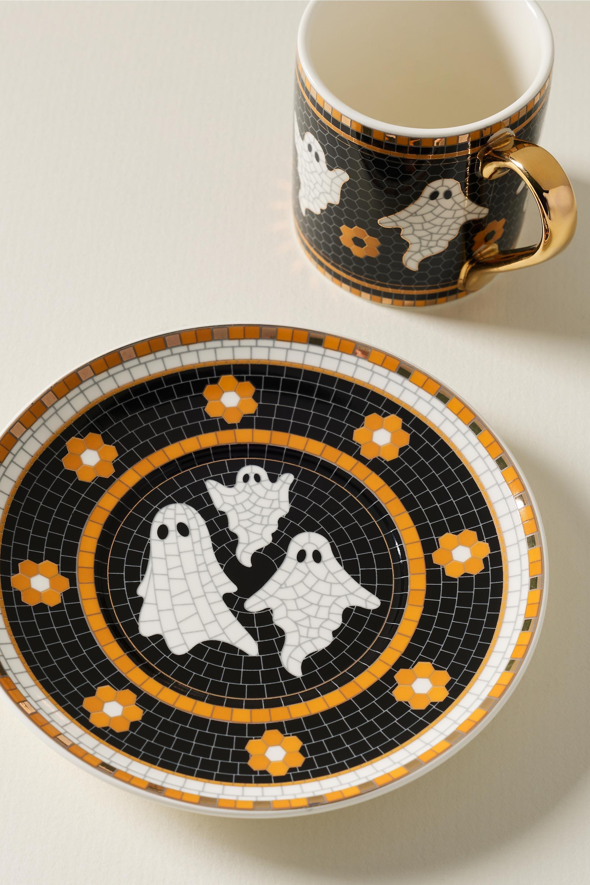 The Bistro Tile Stoneware Espresso Cup: Halloween Edition, White, large image number 4