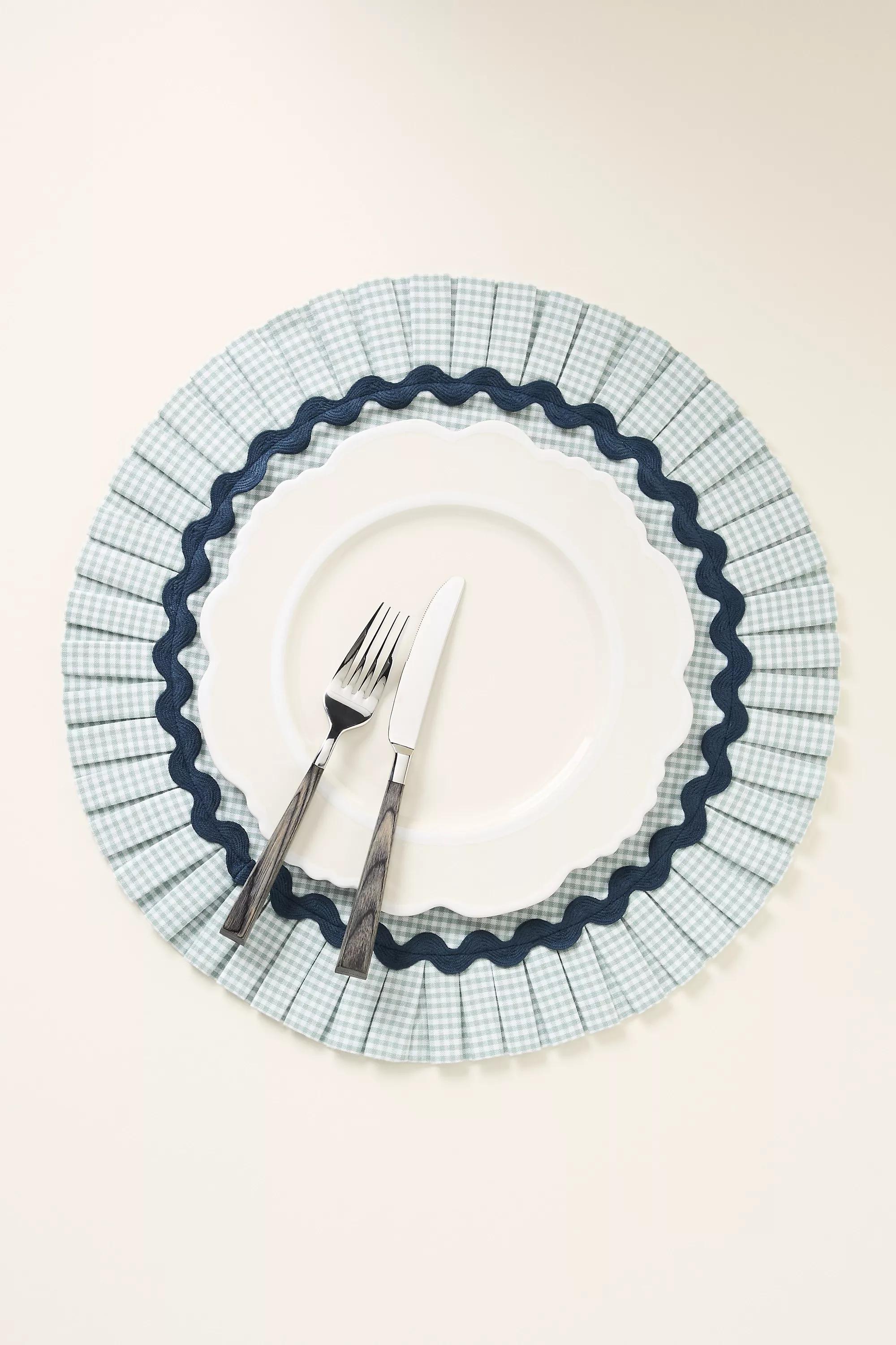 Ruby Ric Rac Pleated Round Placemat, Blue, A501_0040, large image number 0