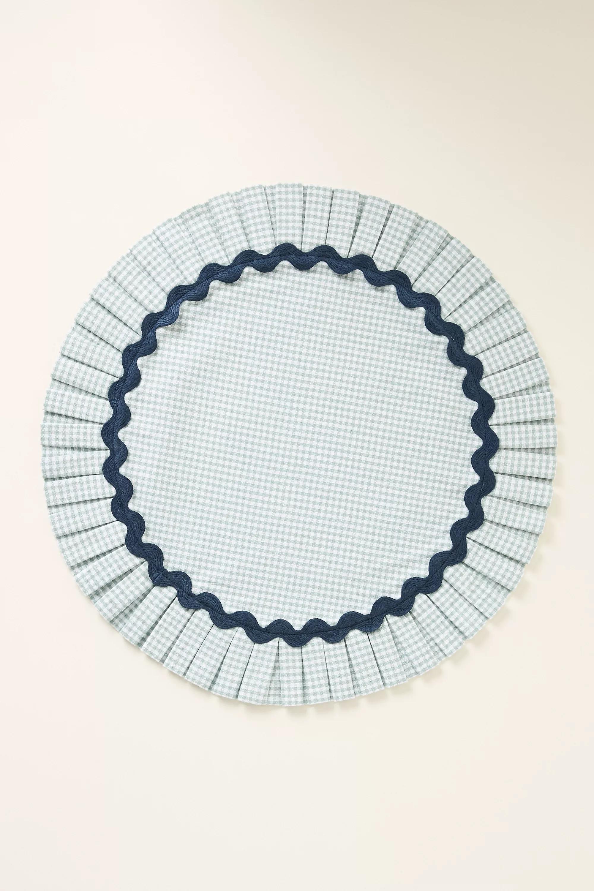 Ruby Ric Rac Pleated Round Placemat, Blue, A501_0040, large image number 1