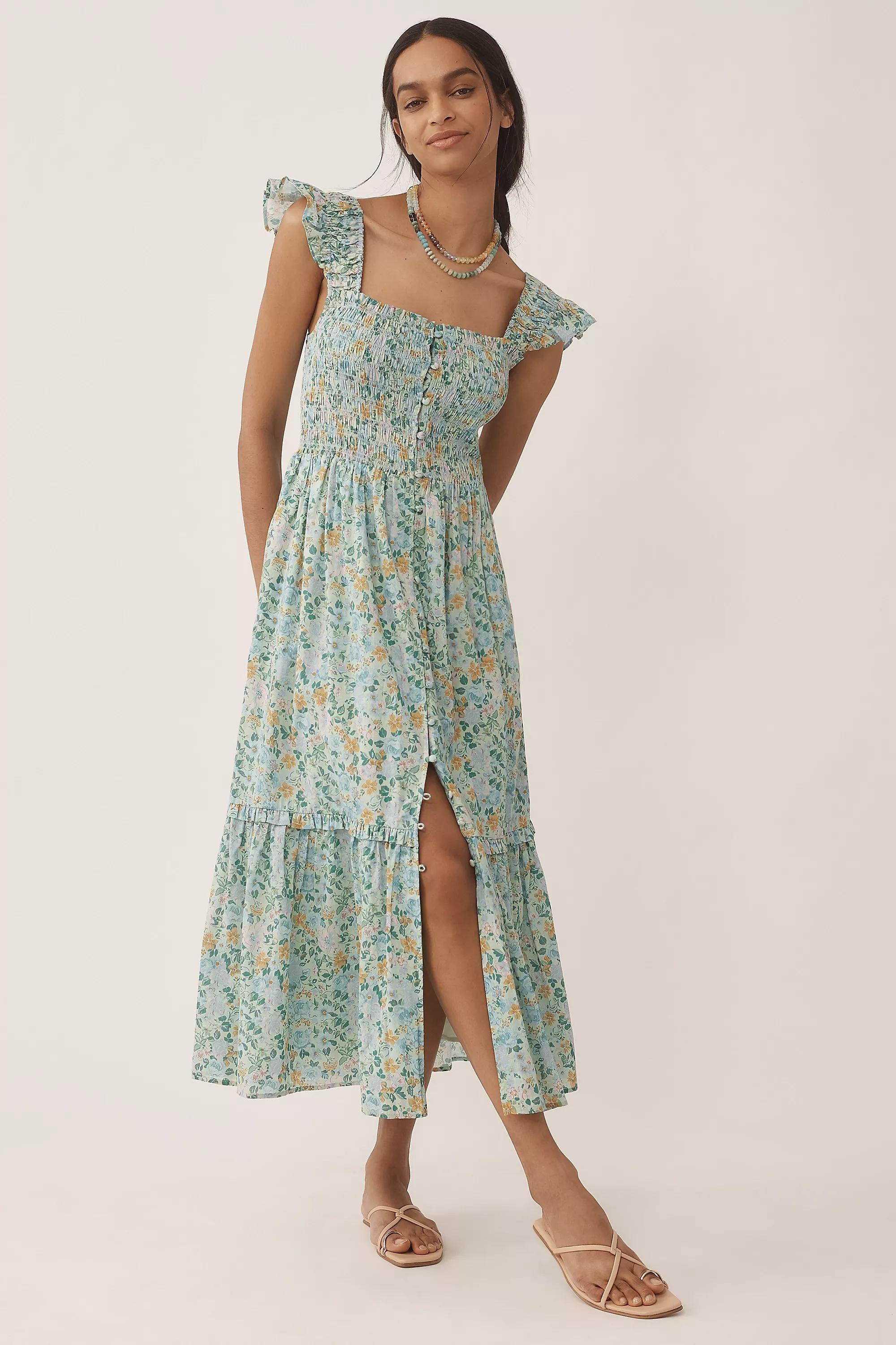 Anthropologie Floral Milkmaid Midi Dress, , large image number 0