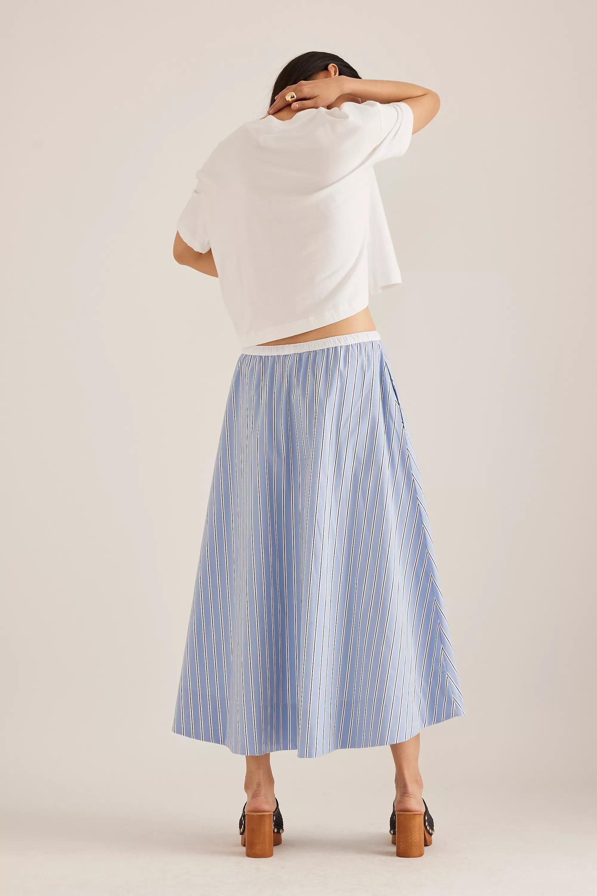 Striped Poplin Midi Skirt, Blue, A501_0049, large image number 1