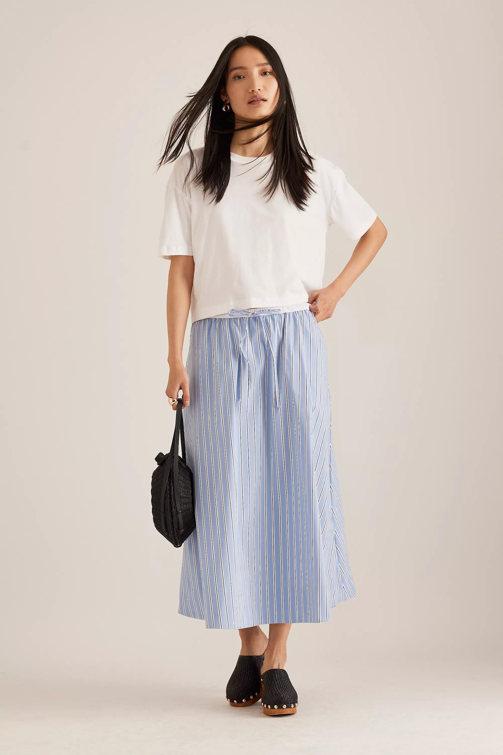 Striped Poplin Midi Skirt, Blue, A501_0049, large image number 2