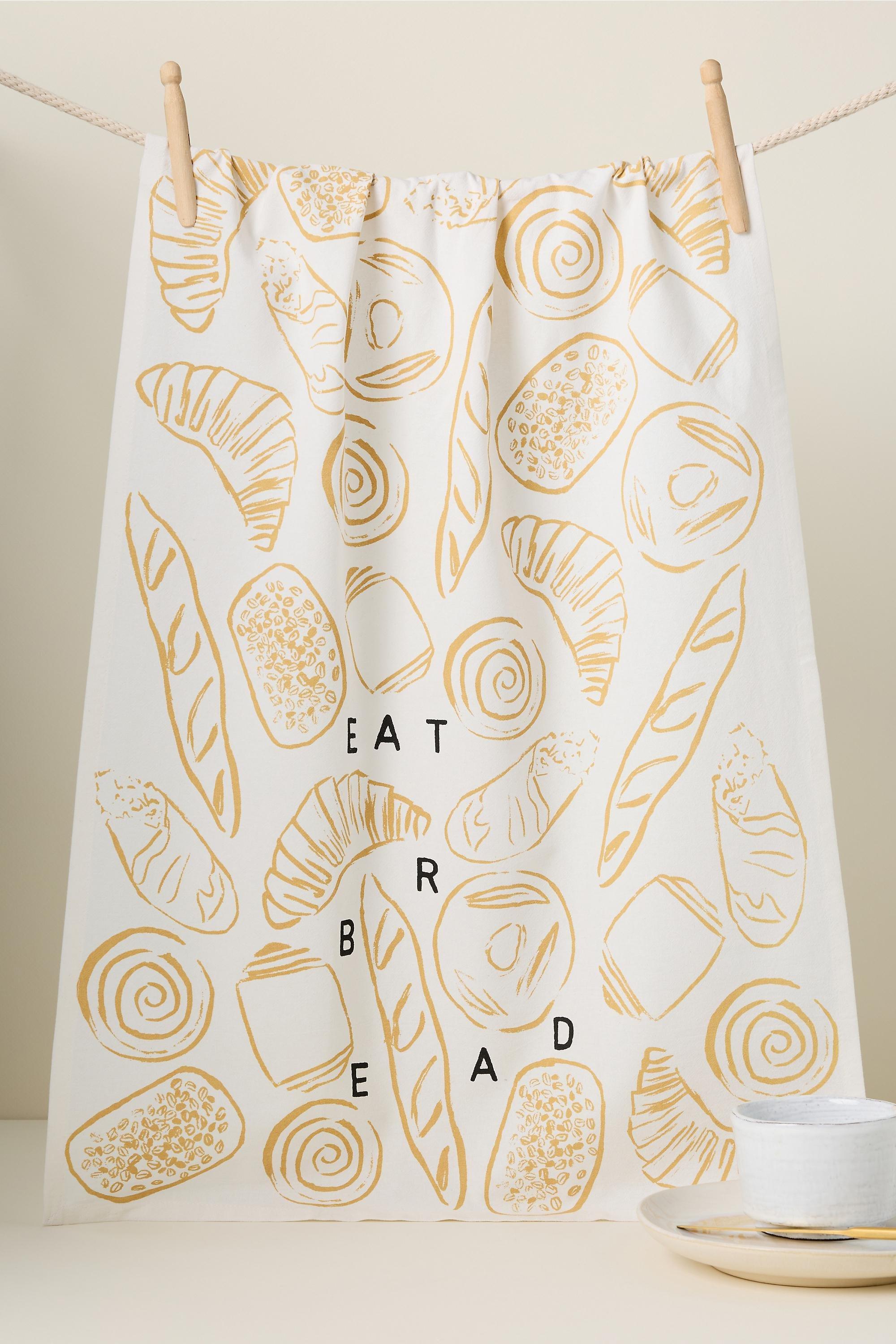 Phthalo Ruth Eat Bread Cotton Tea Towel, White, A501_0014, large image number 0