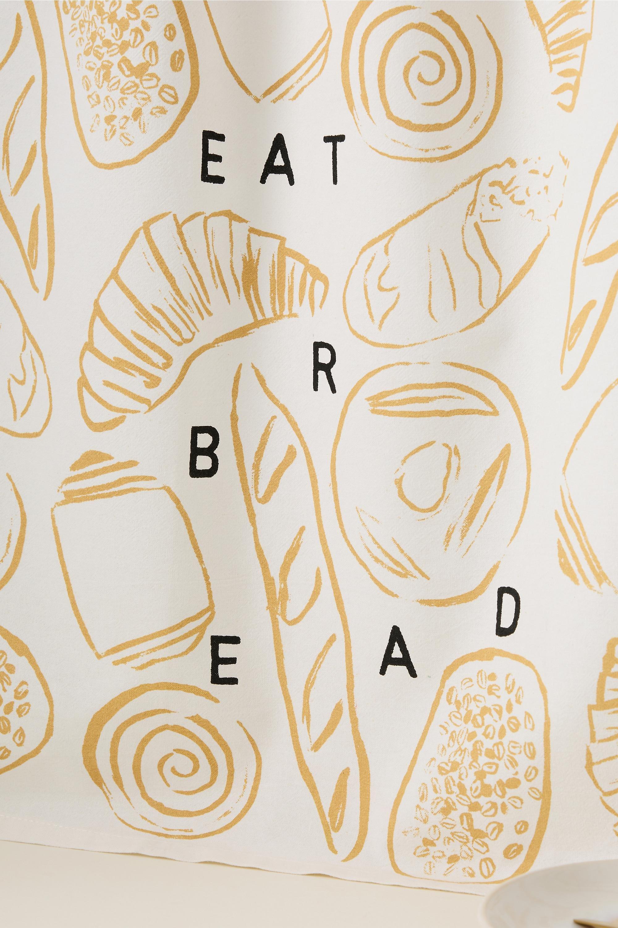 Phthalo Ruth Eat Bread Cotton Tea Towel, White, Beige, medium