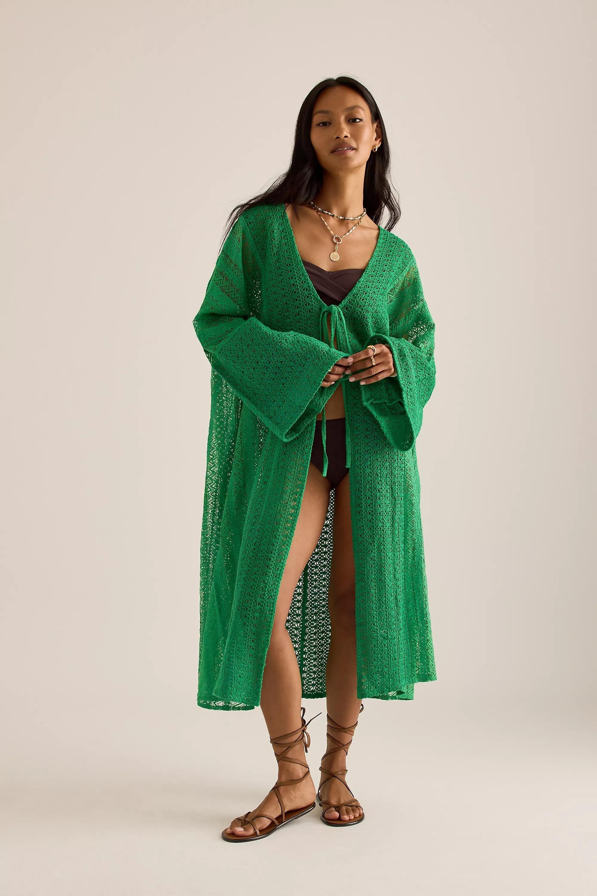 DARK GREEN By Anthropologie Crochet Kimono, A501_0037, large image number 0