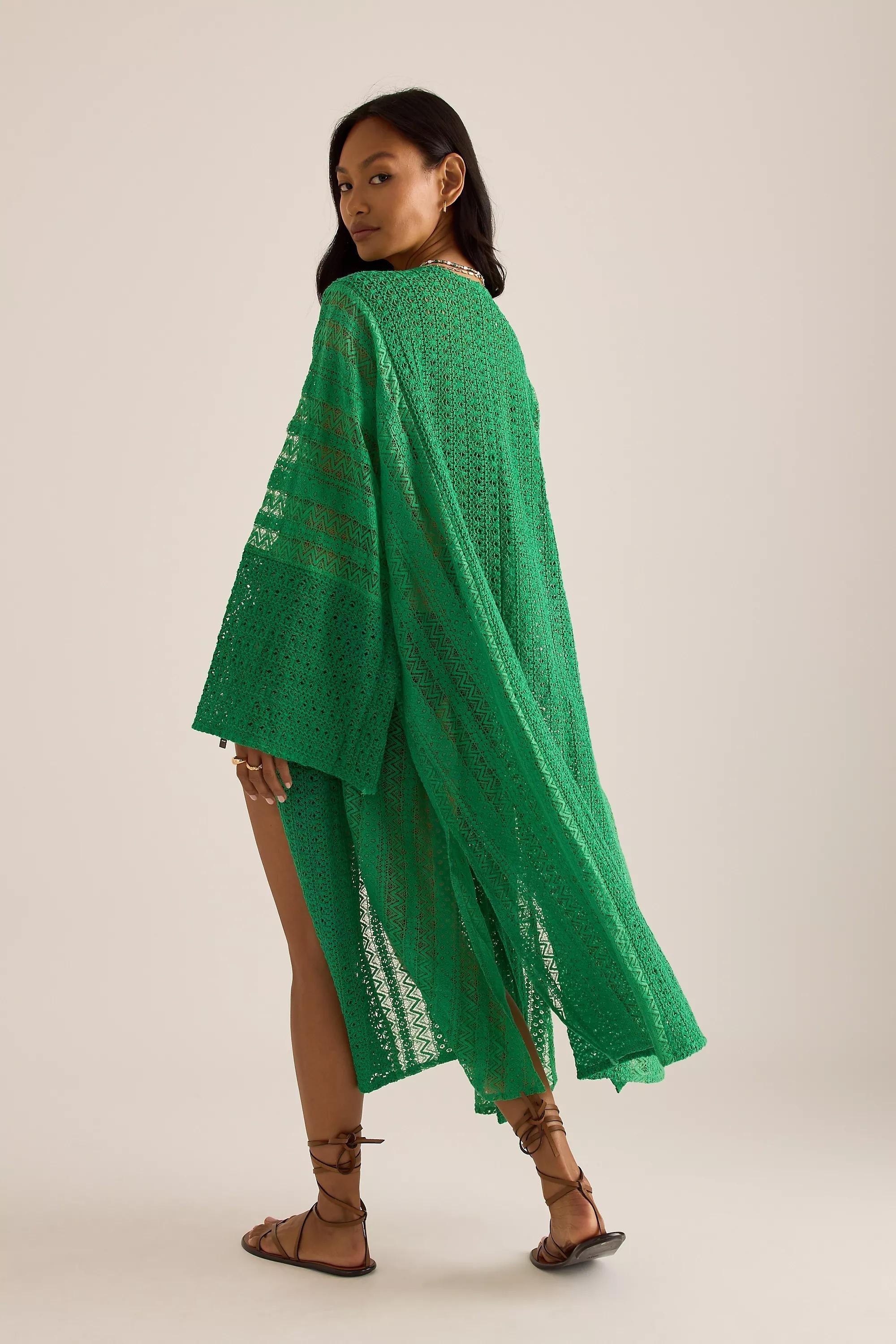 DARK GREEN By Anthropologie Crochet Kimono, A501_0037, large image number 1