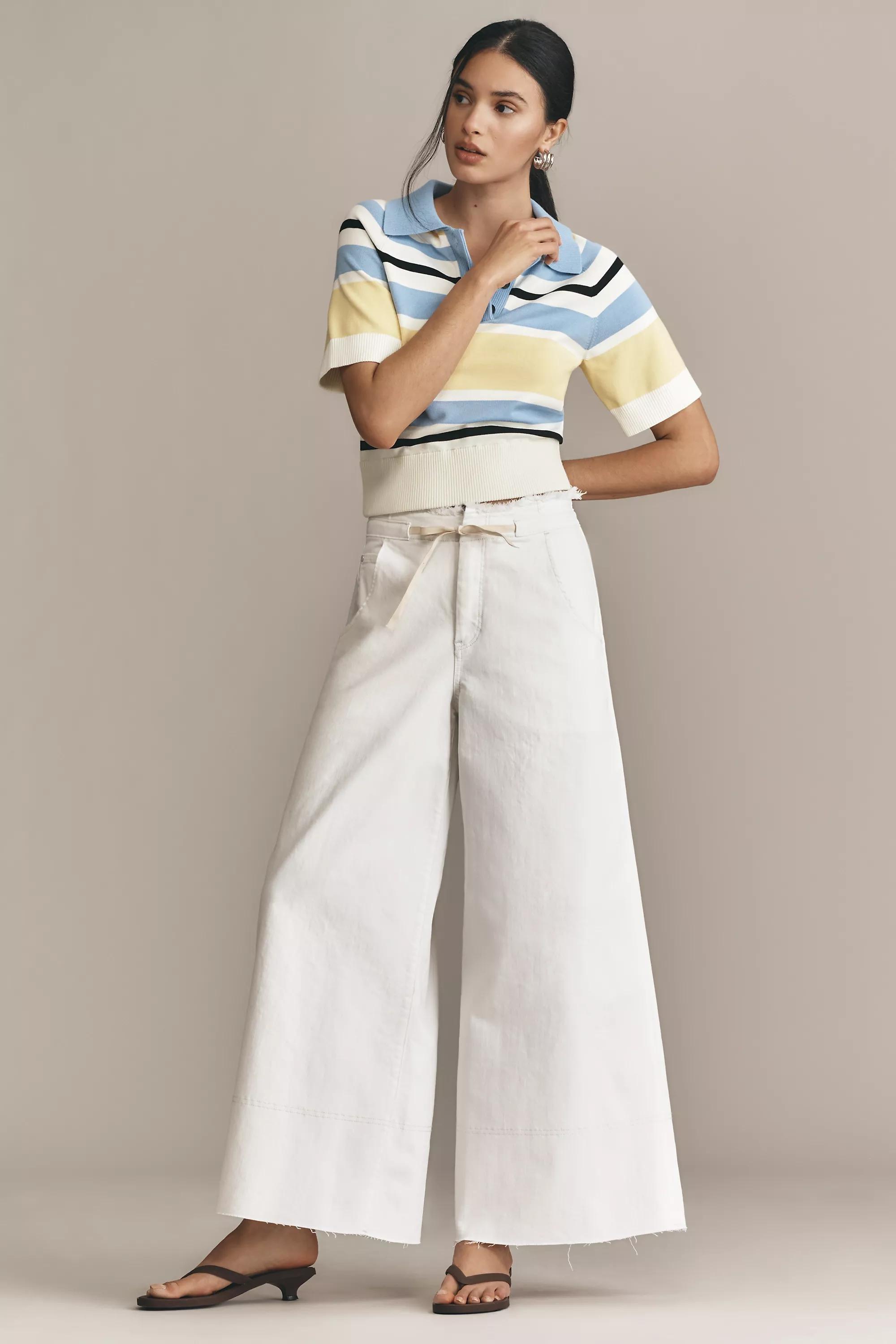 High-Rise Wide-Leg Forge Culotte Jeans, White, , large image number 0
