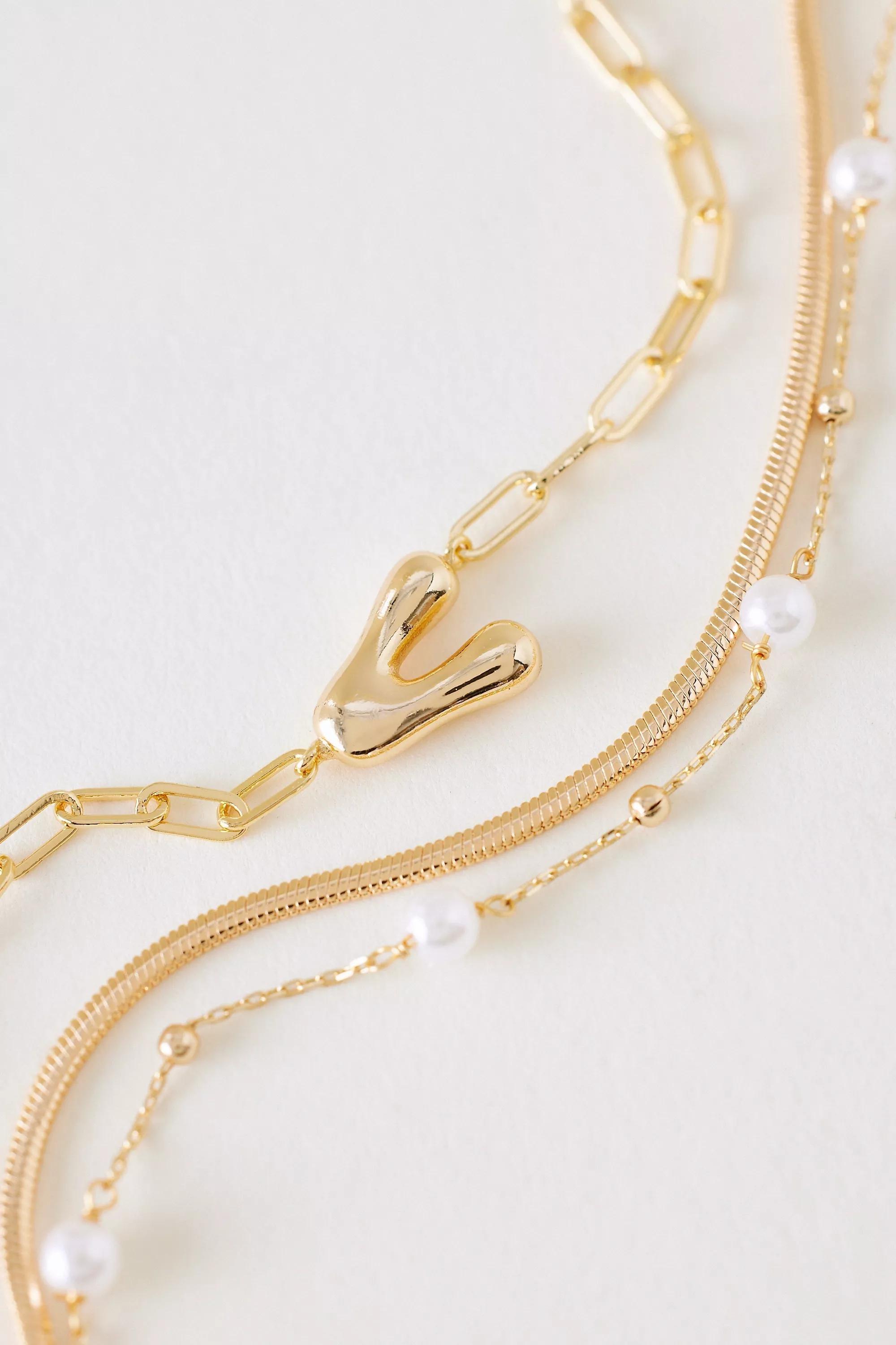 V Pearl Bubble Monogram Bracelet, Gold, A501_0922, large image number 1