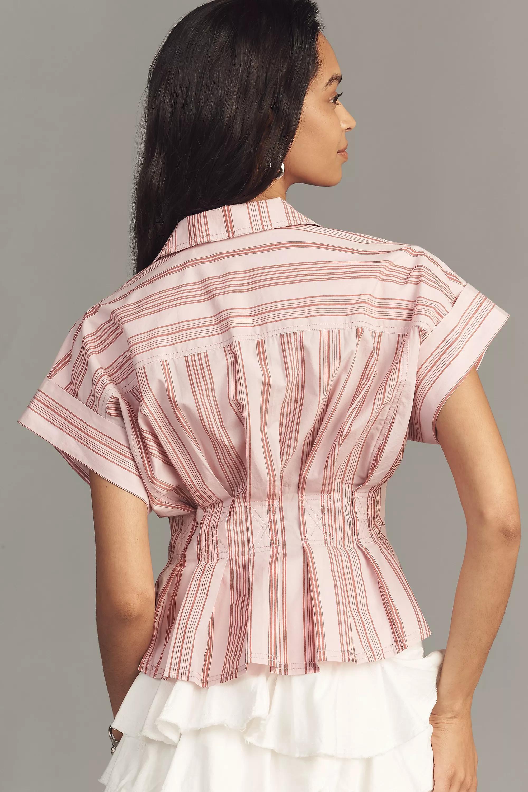 By Pilcro Short-Sleeve Collared Fitted-Waist Blouse, Pink, A501_0549, large image number 1