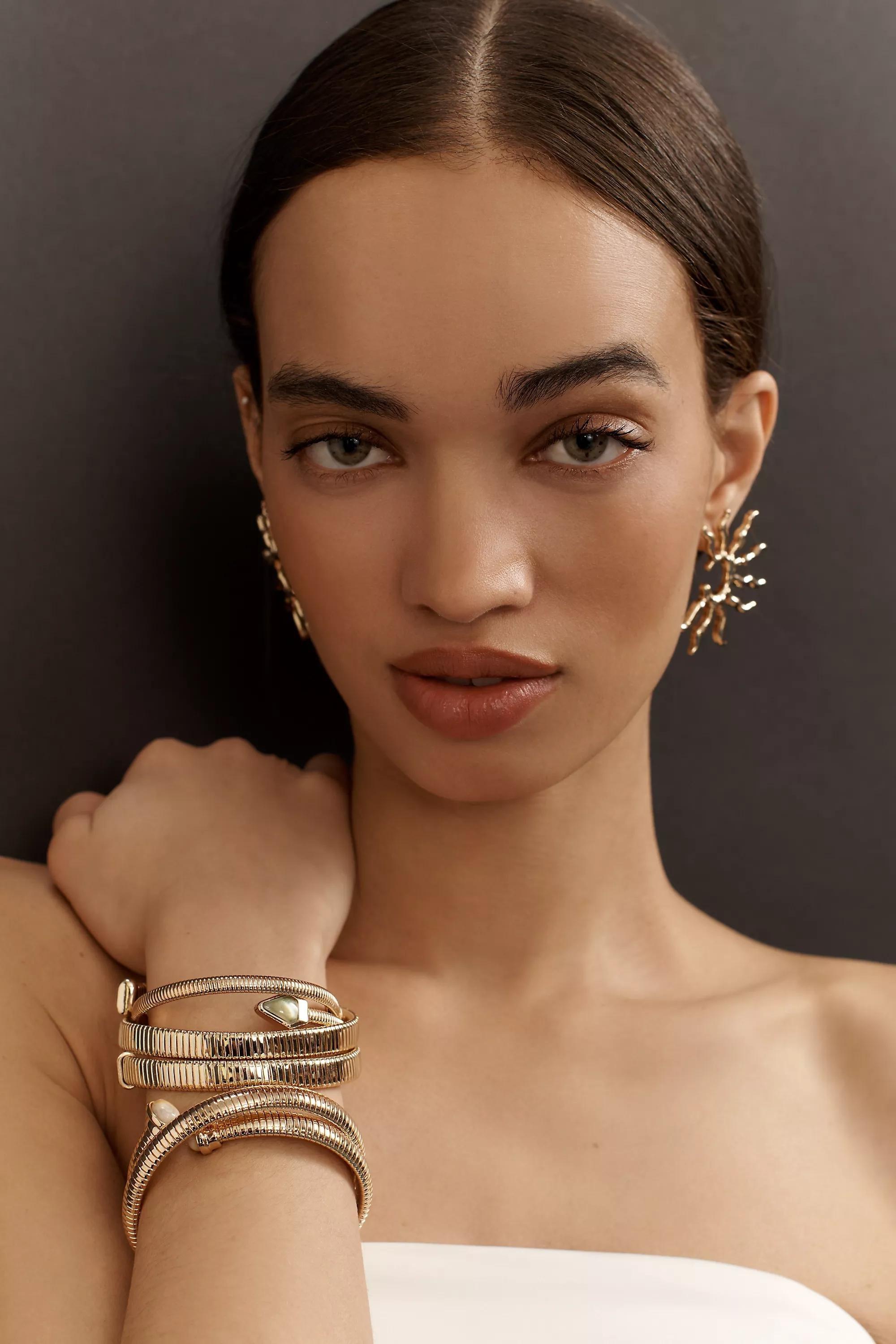 Gold-Plated Sunburst Squiggle Post Earrings, Gold, A501_0070, large image number 0