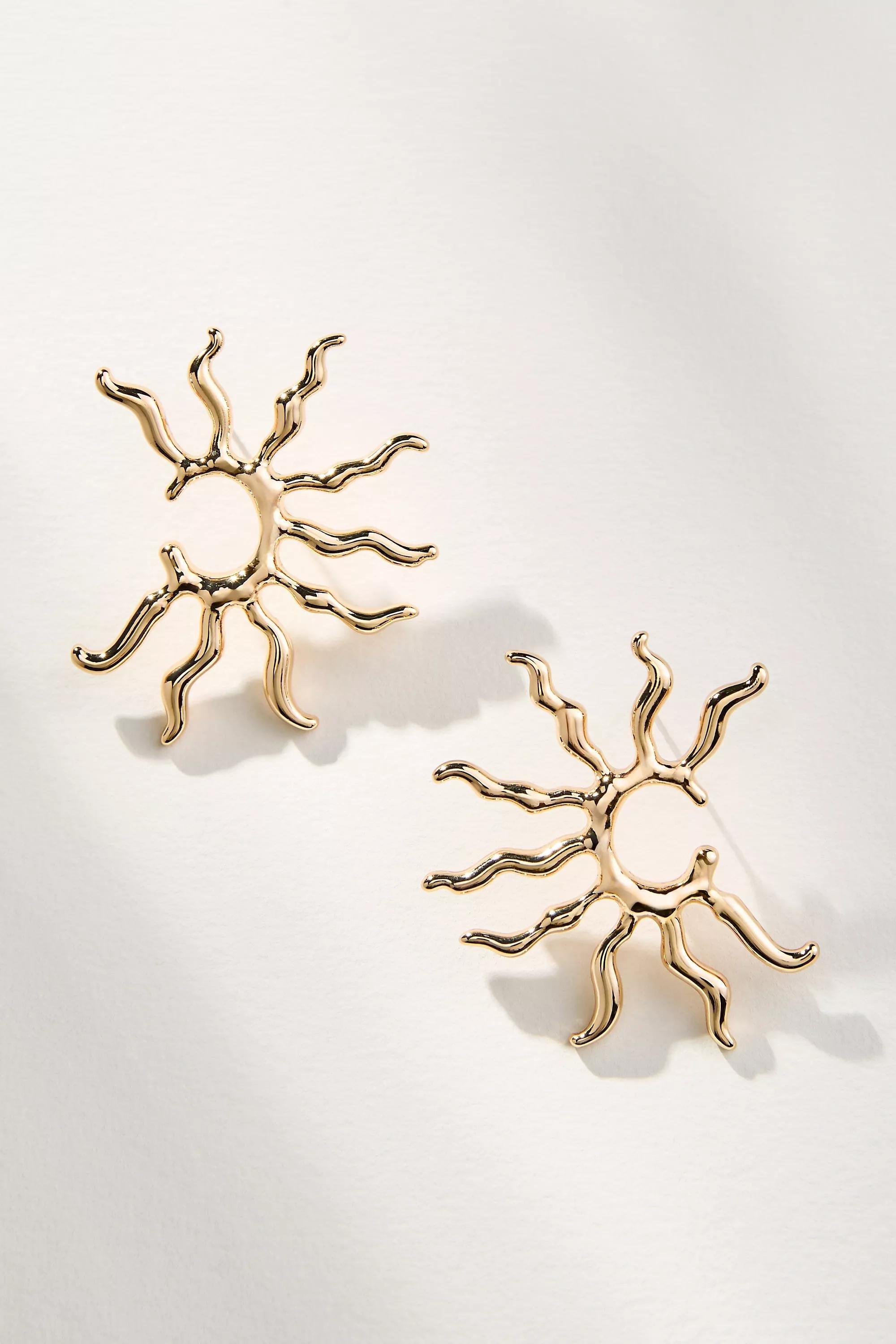 Gold-Plated Sunburst Squiggle Post Earrings, Gold, A501_0070, large image number 1