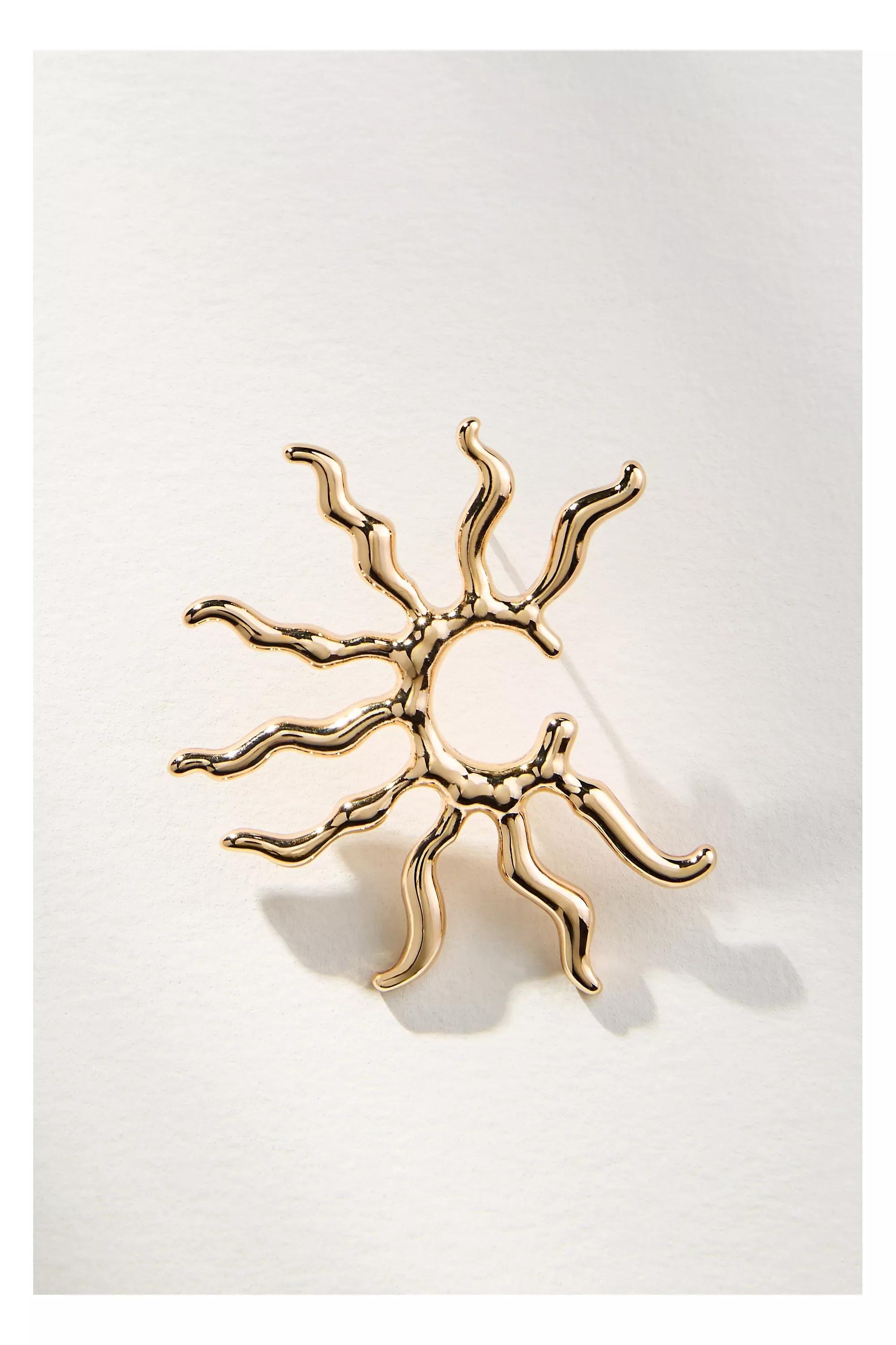 Gold-Plated Sunburst Squiggle Post Earrings, Gold, Gold, large image number 2