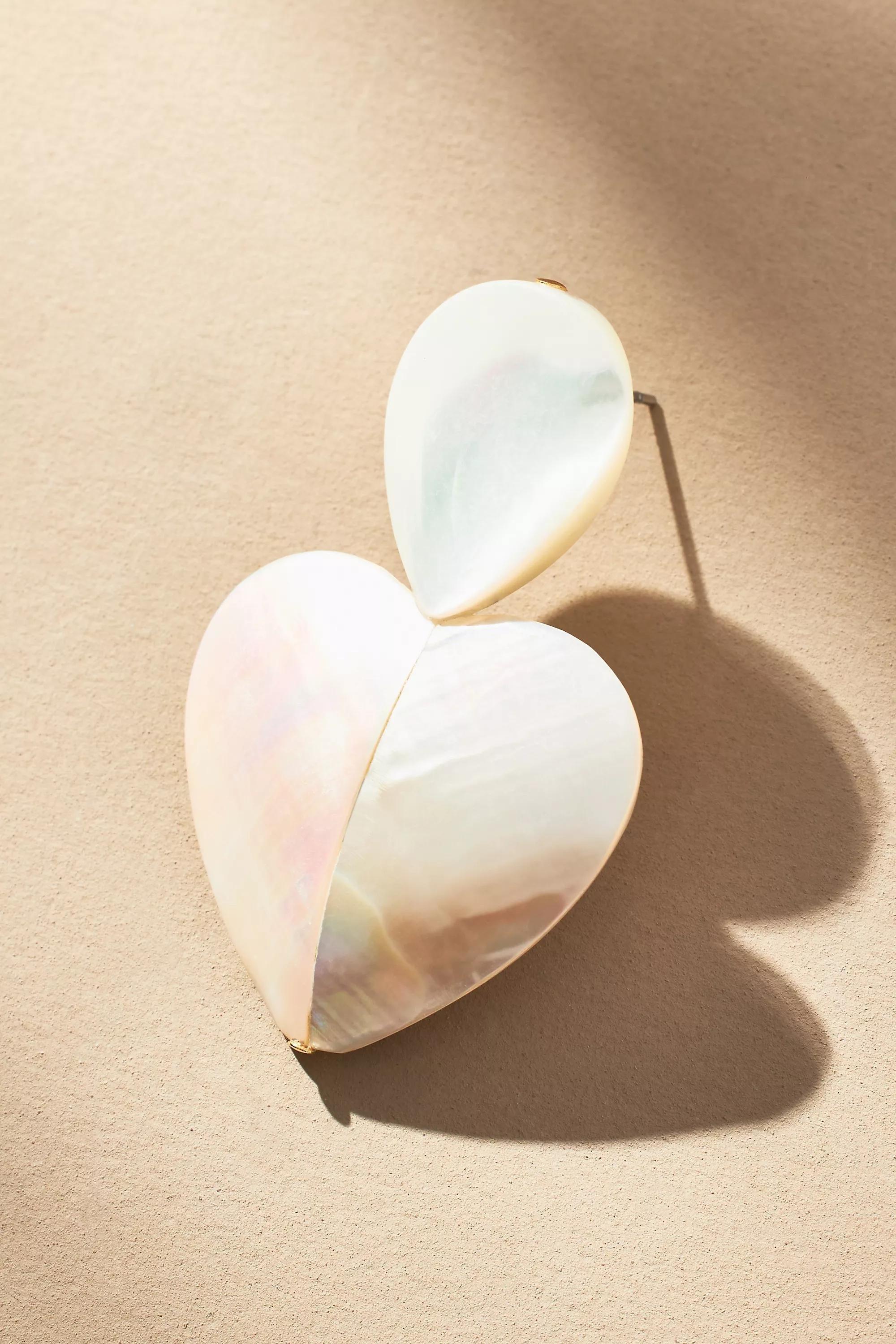 Double Heart Mother-Of-Pearl Drop Earrings, Cream, A501_0017, large image number 3
