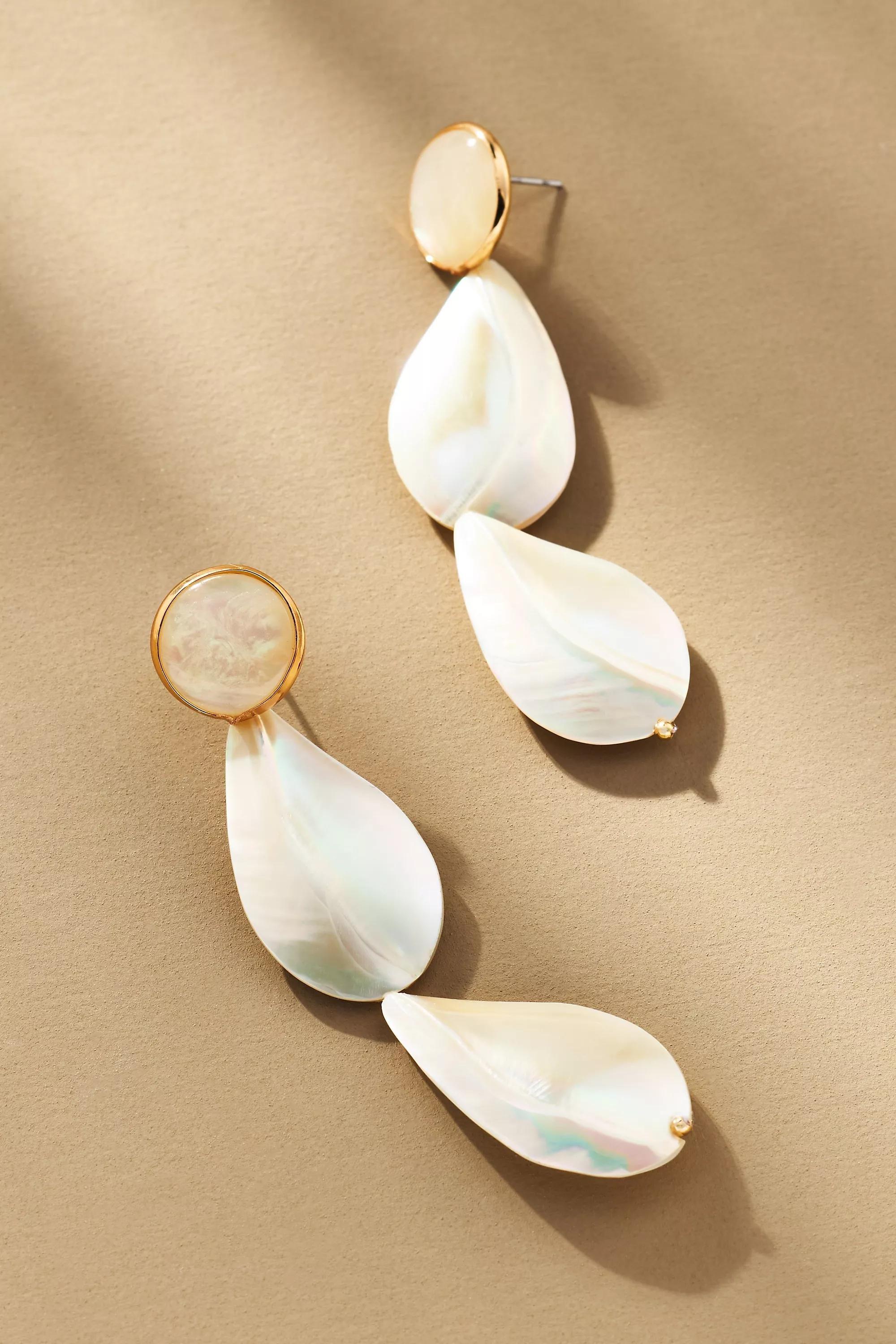 Triple Mother-Of-Pearl Drop Earrings, Cream, A501_0017, large image number 0