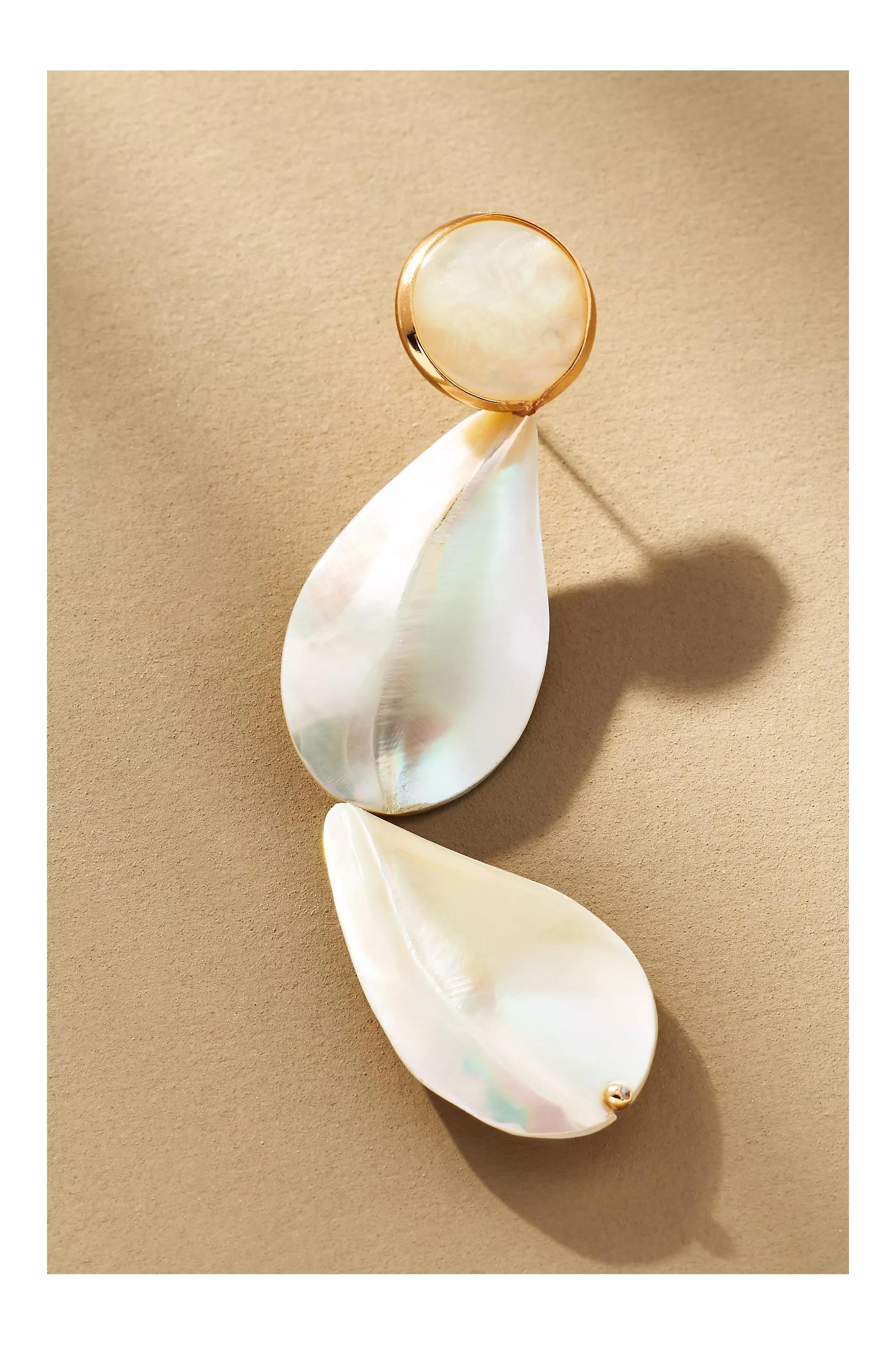 Triple Mother-Of-Pearl Drop Earrings, Cream, A501_0017, large image number 2