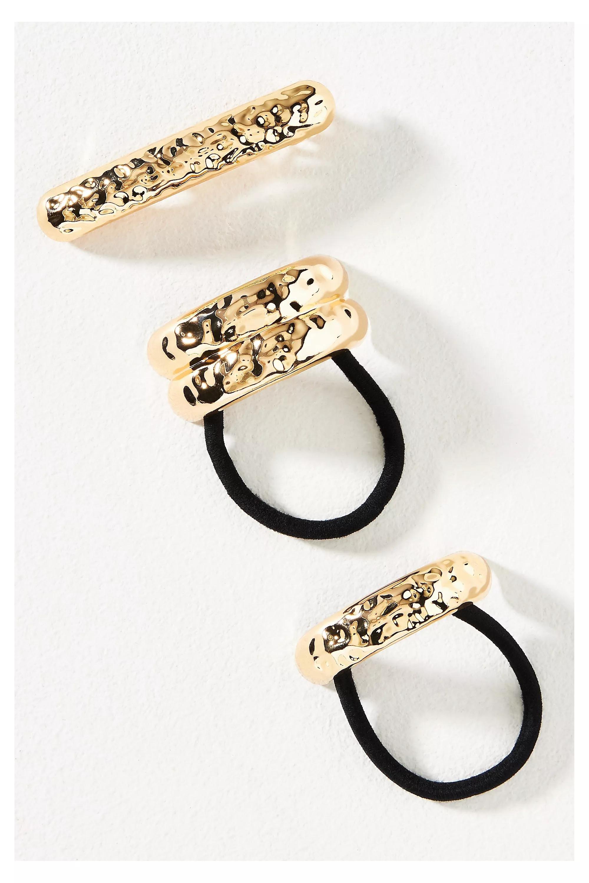 Gold Molten Hair Ties, Set Of 3, , medium