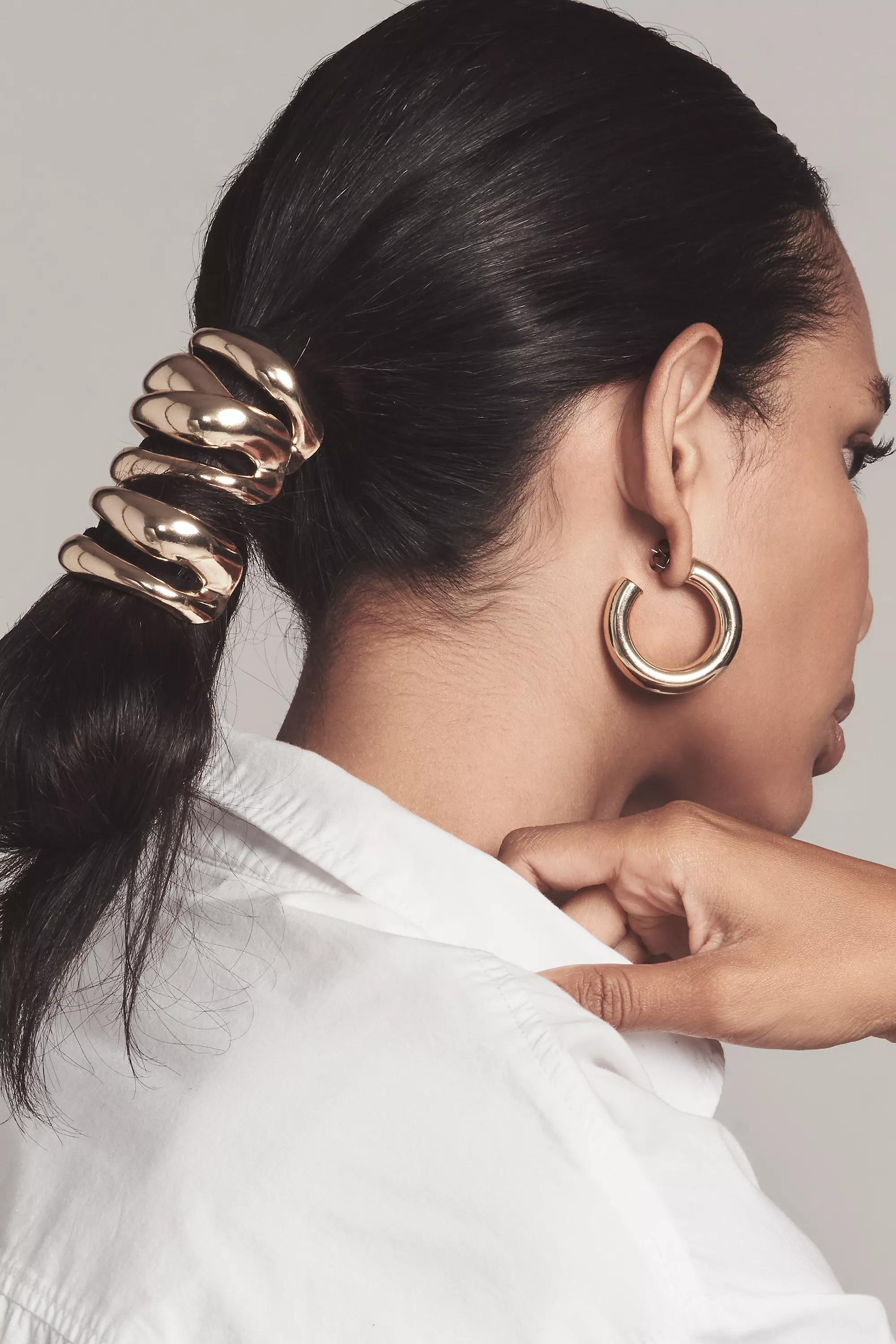 Sculptural Metal Cuff Hair Ties, Set Of 3, Gold, A501_0070, large image number 0