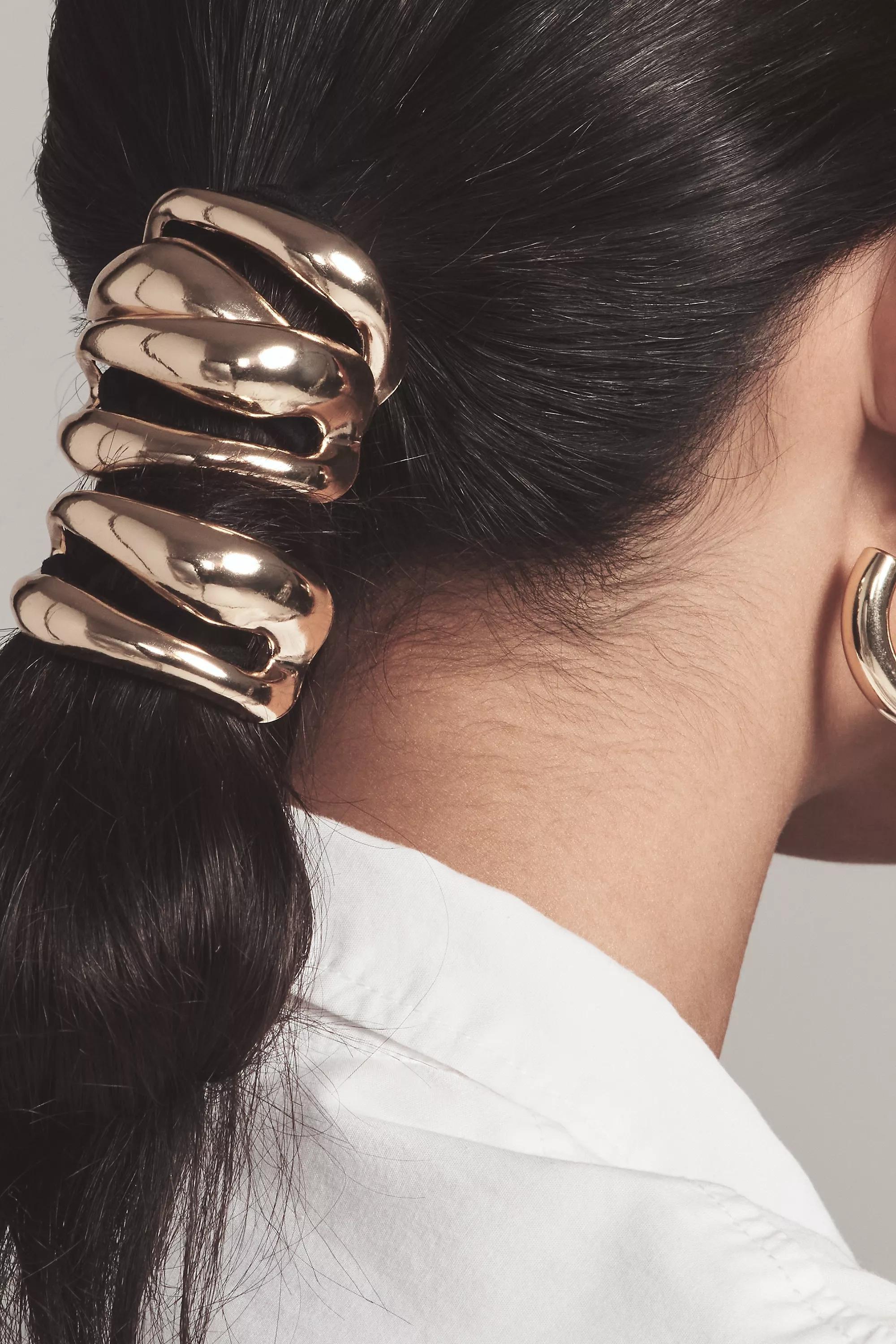 Sculptural Metal Cuff Hair Ties, Set Of 3, Gold, A501_0070, large image number 1
