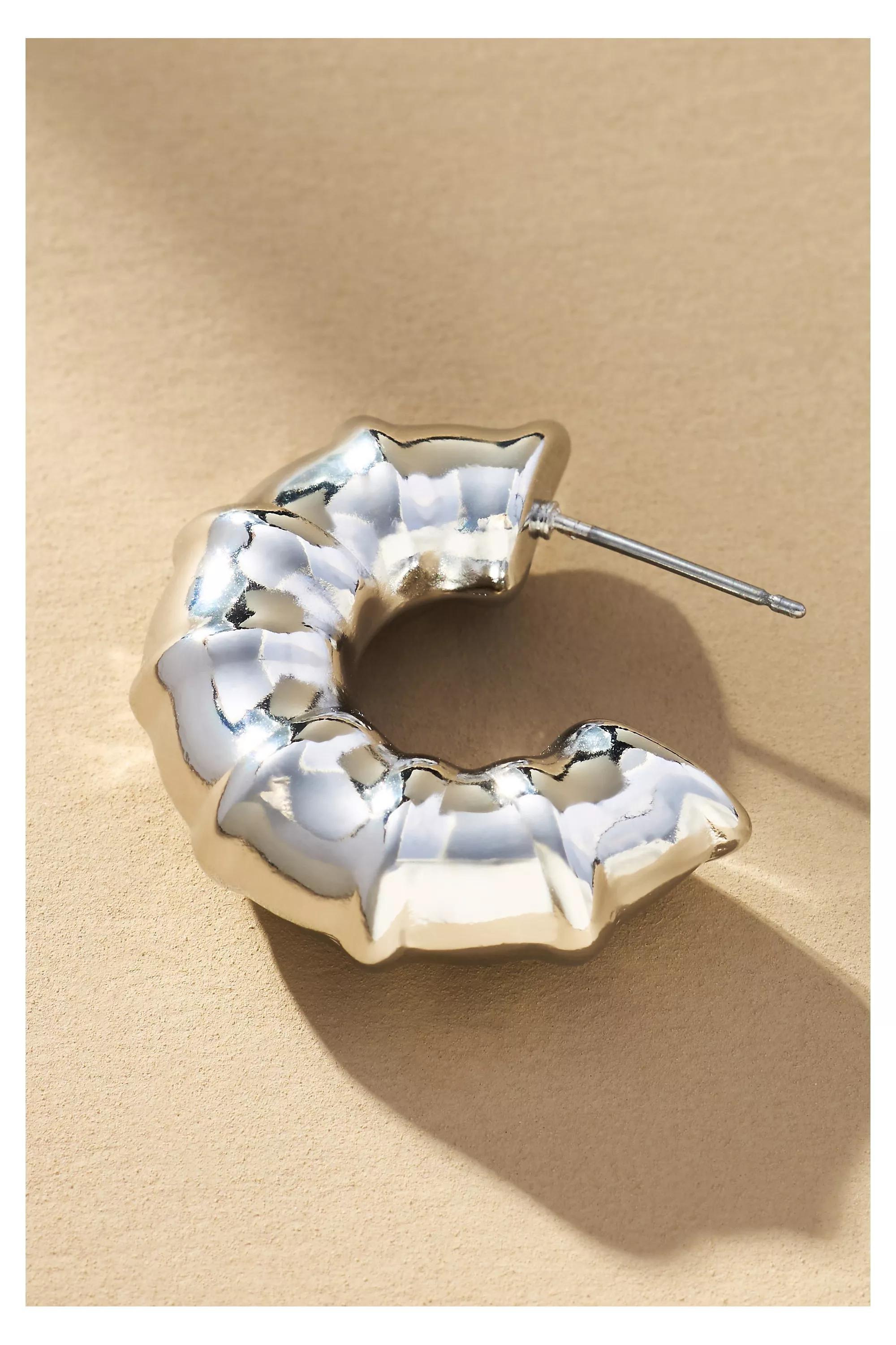 Silver Small Metallic Bamboo Hoop Earrings, A501_0007, large image number 2