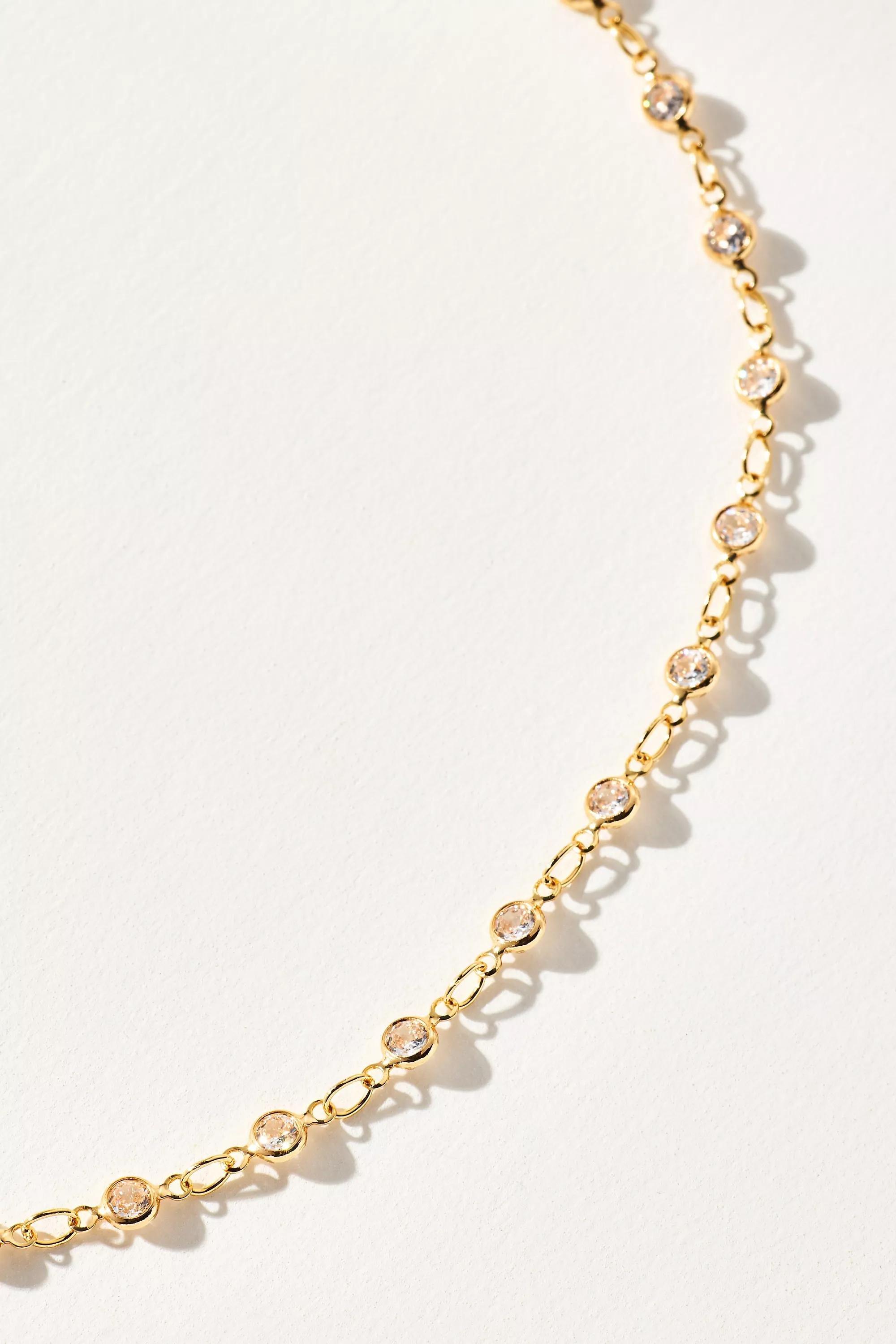 Gold Delicate Crystal Necklace, A501_0070, large image number 3
