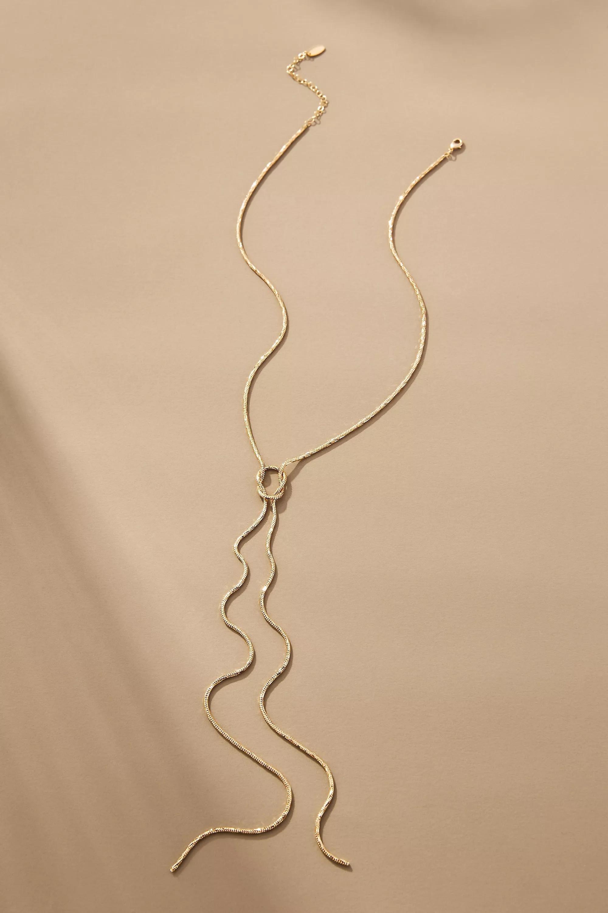Gold Double Layered Knotted Lariat Necklace, A501_0070, large image number 0